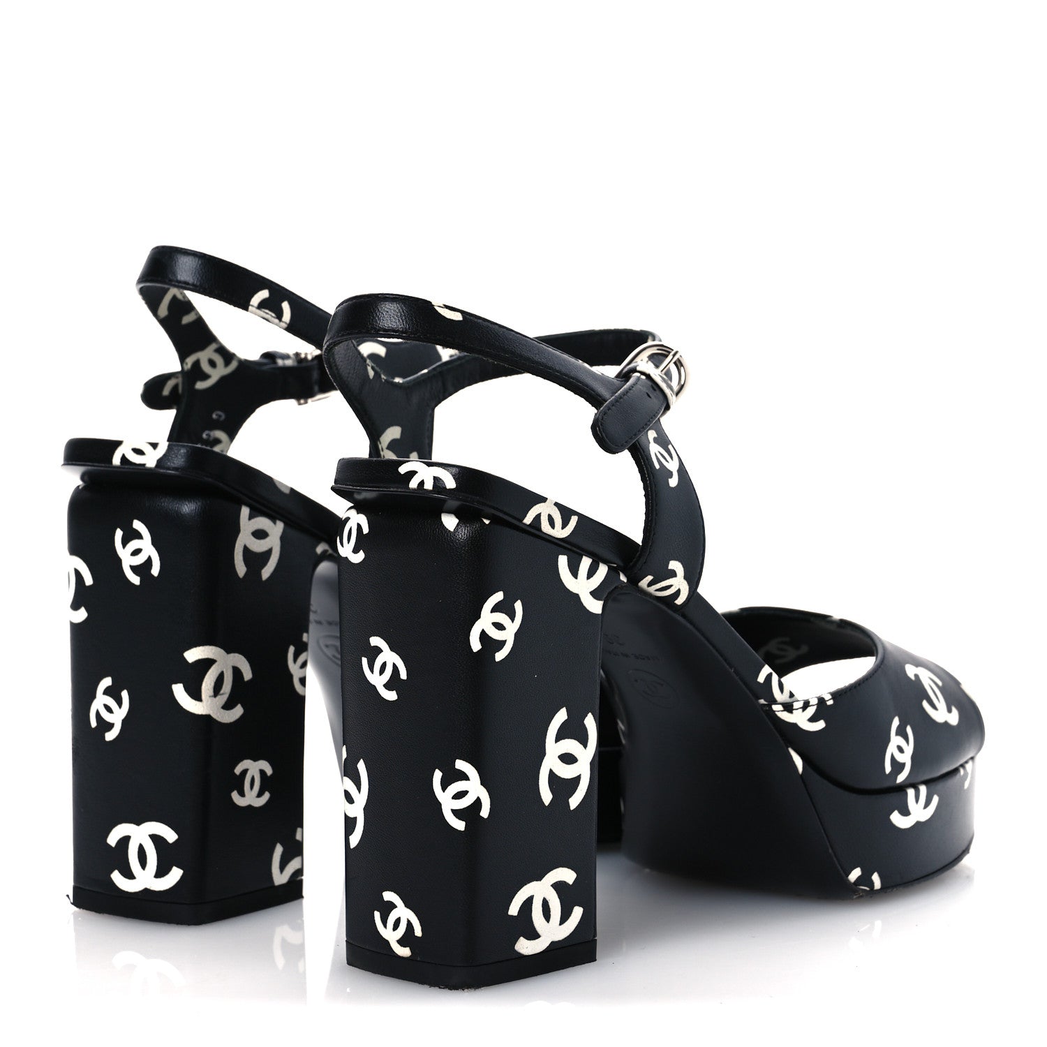 Printed Lambskin Coco Beach Platform Sandals 39 Black White
