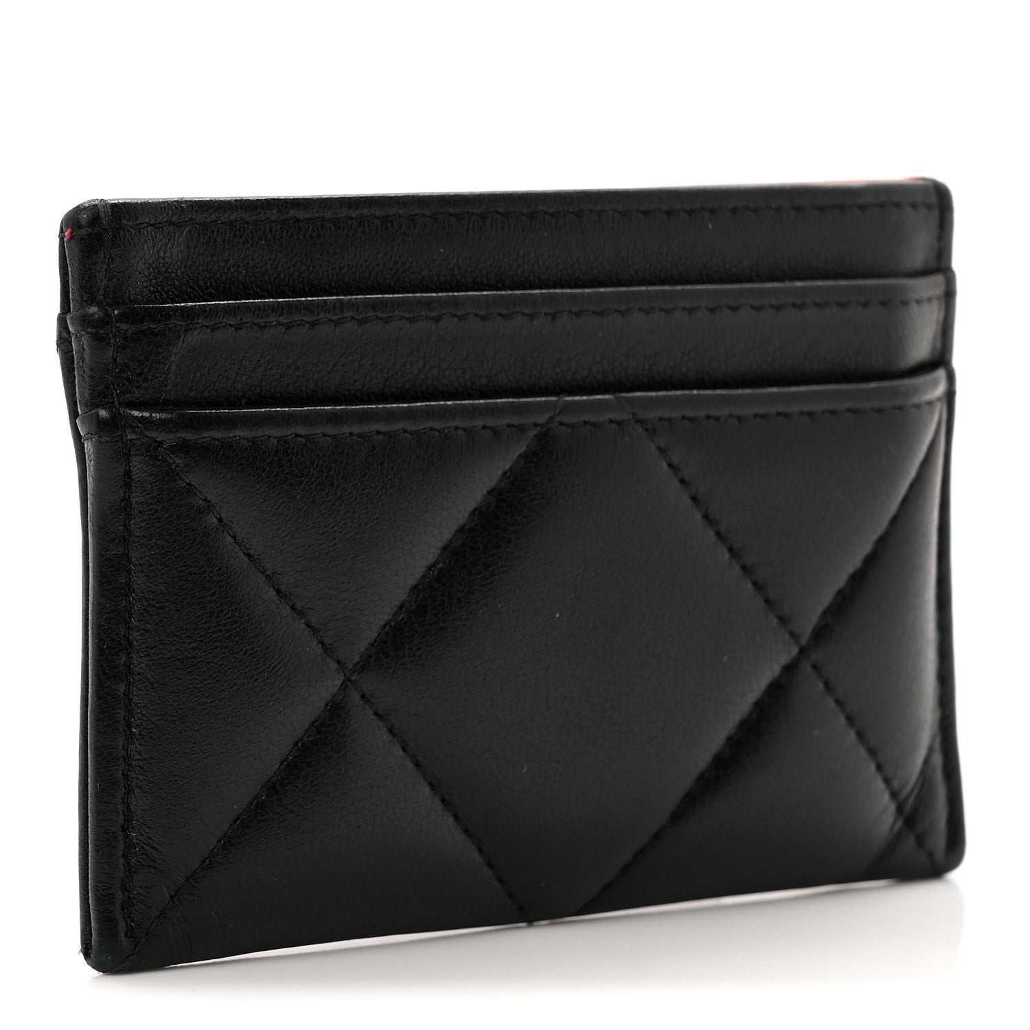 Lambskin Quilted Chanel 19 Card Holder Black
