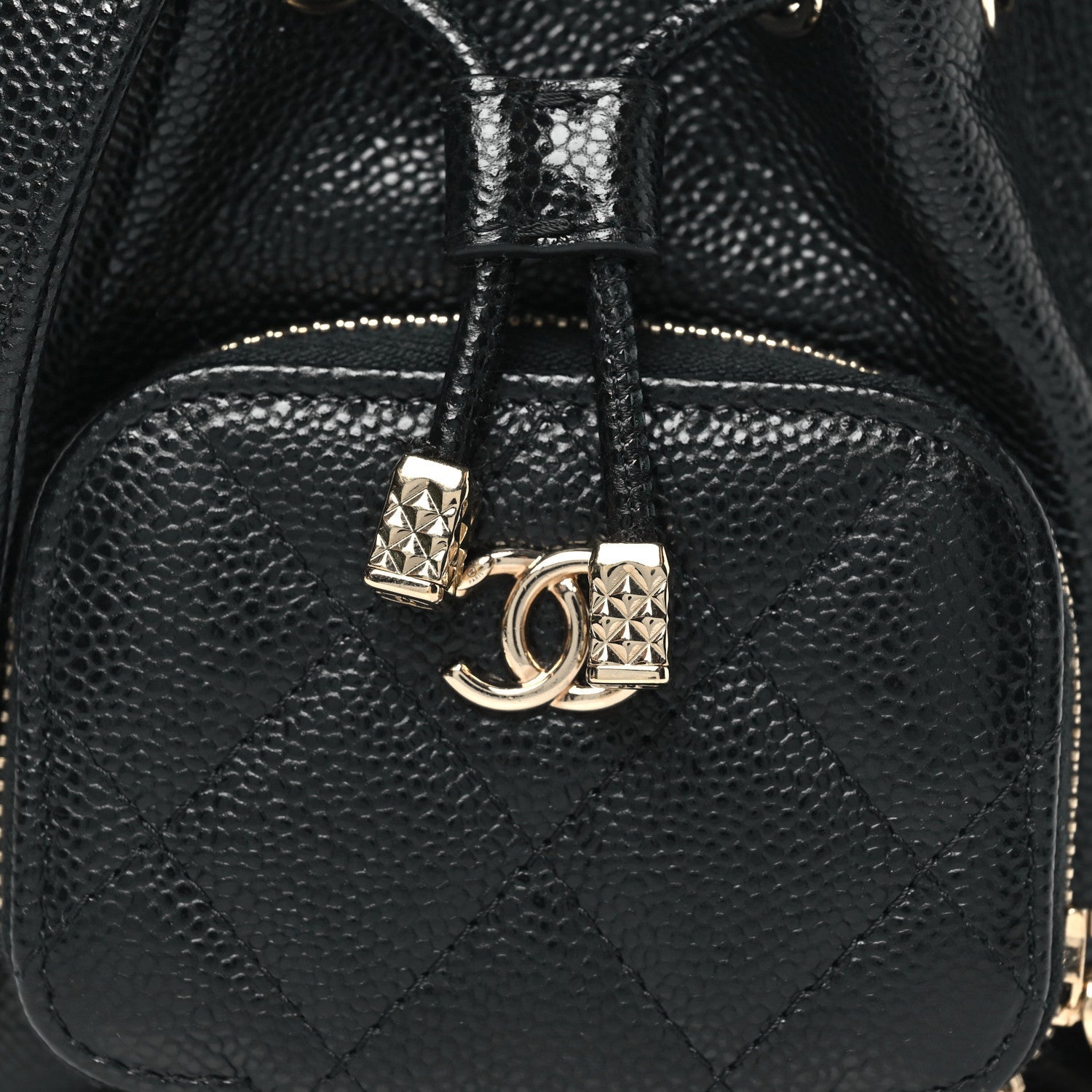 Caviar Quilted Mini CC Pocket Bucket Bag Black