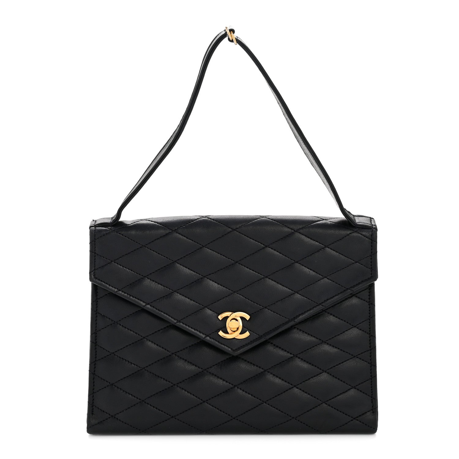 Lambskin Diamond Stitch Envelope Single Flap Black
