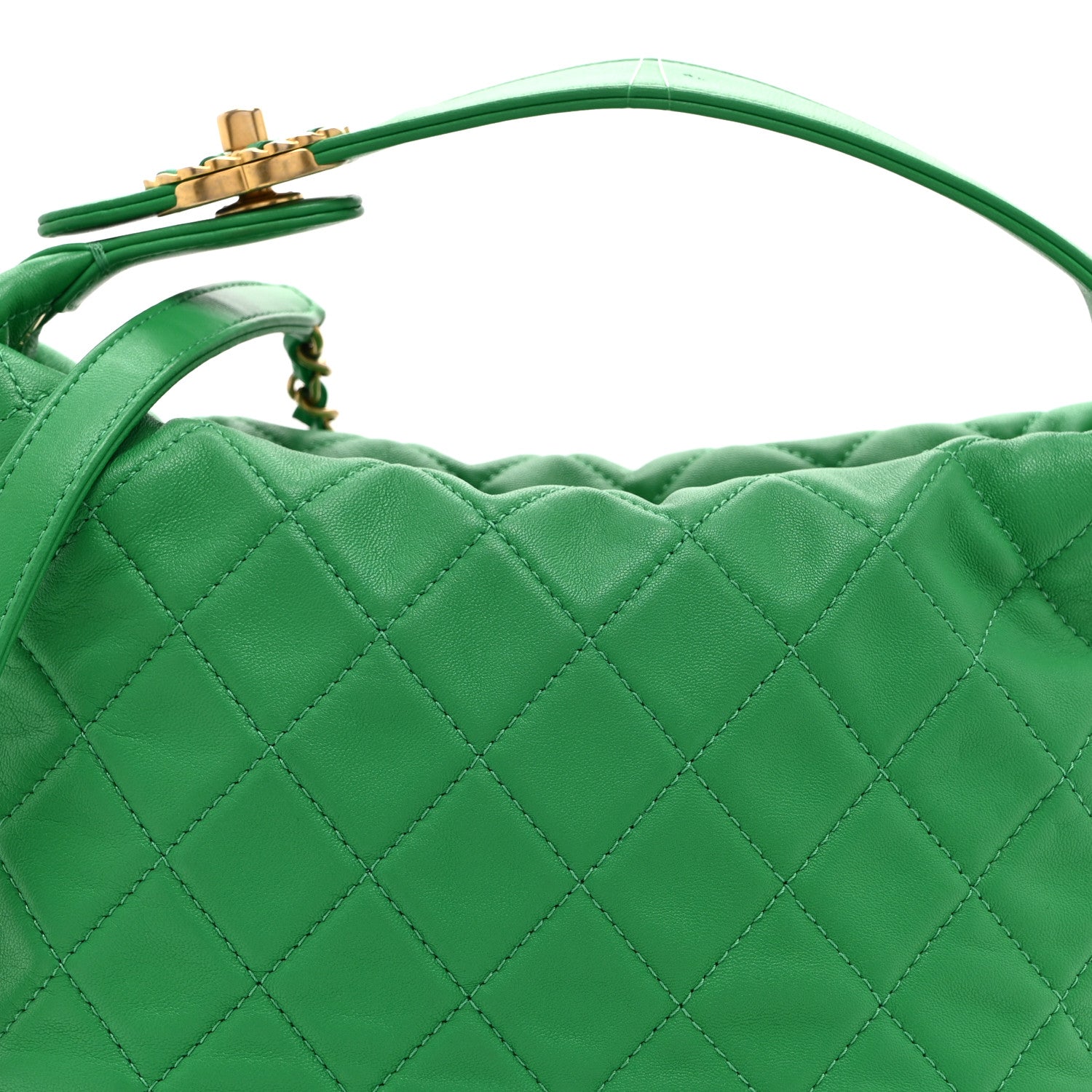 Lambskin Quilted Large Perfect Meeting Hobo Green
