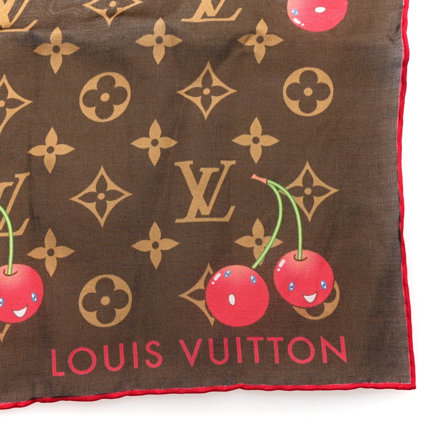 LV X TM Silk Cotton Monogram Cerises Square Scarf 55 Brown