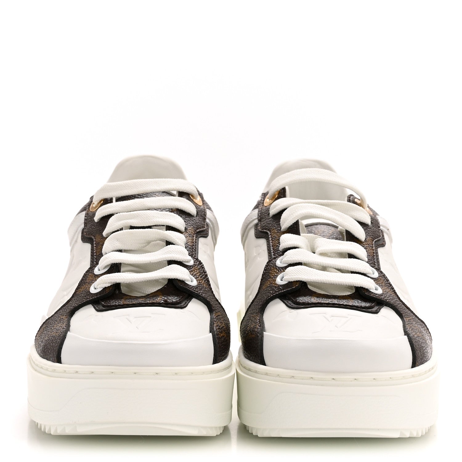 Calfskin Embossed Monogram Time Out Sneakers 39 White