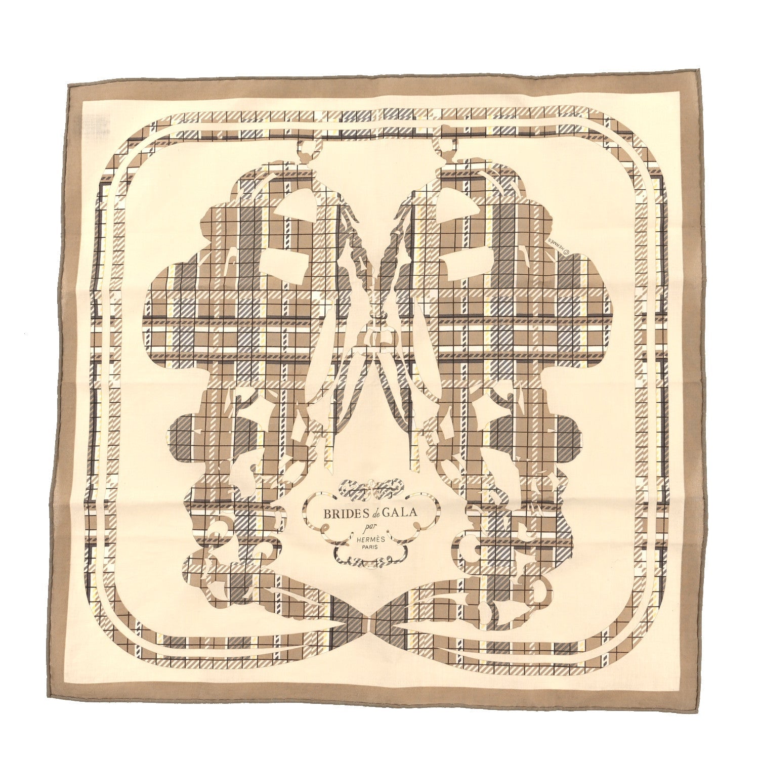 Cotton Brides De Gala Tartan Handkerchief Beige Ecru