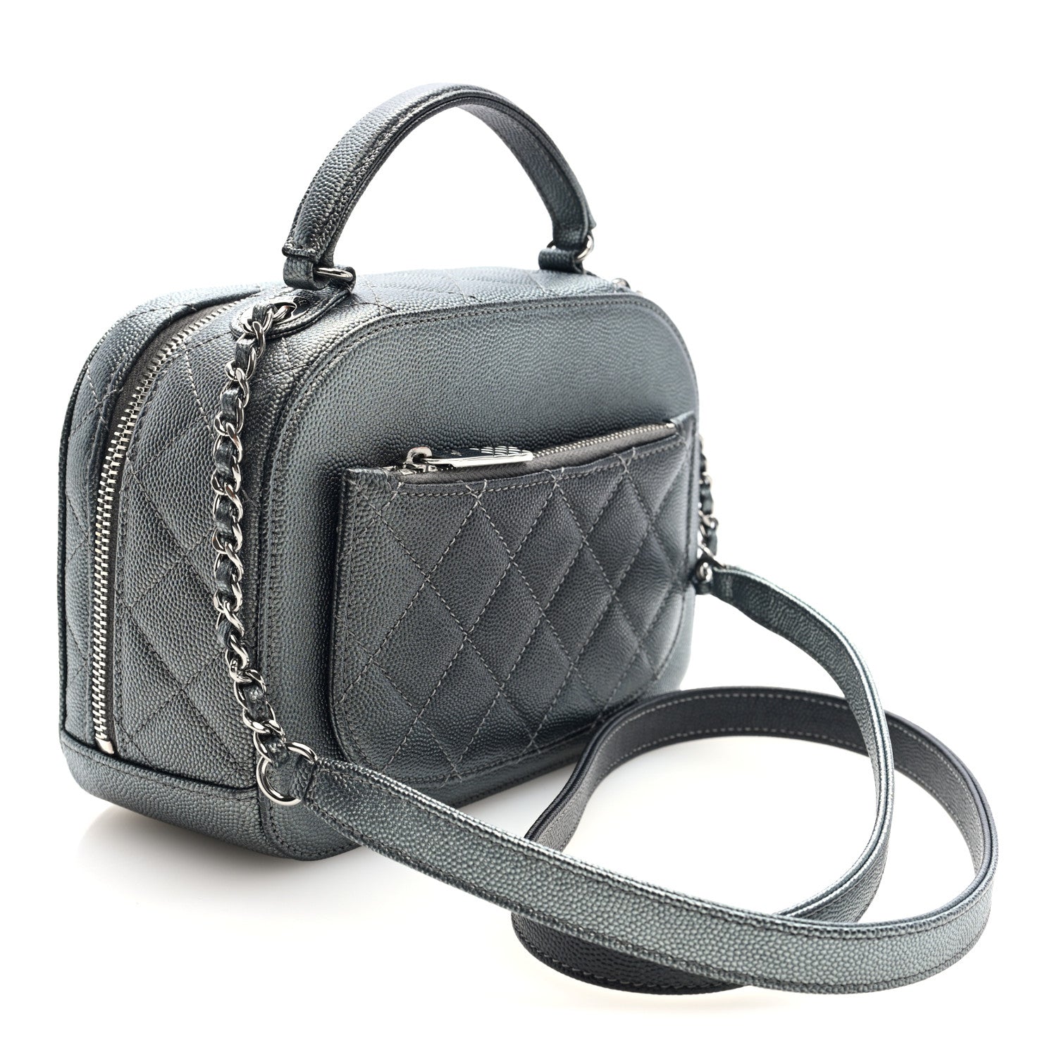 Metallic Caviar Small Coco Curve Vanity Bag Black Ruthenium