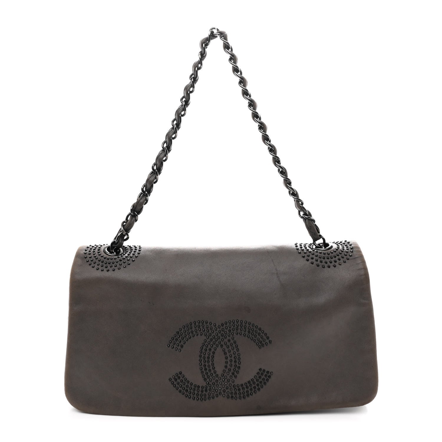Lambskin Studded CC East West Flap Grey