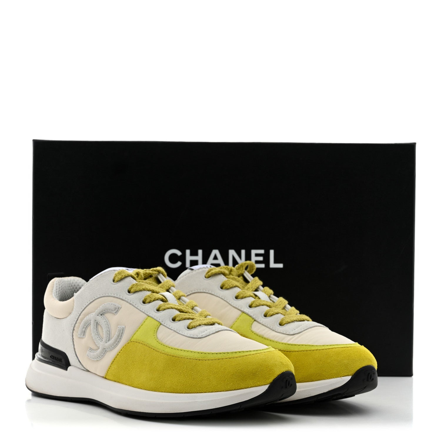 Fabric Suede Calfskin Logo Sneakers 41 Ivory Light Gray Yellow