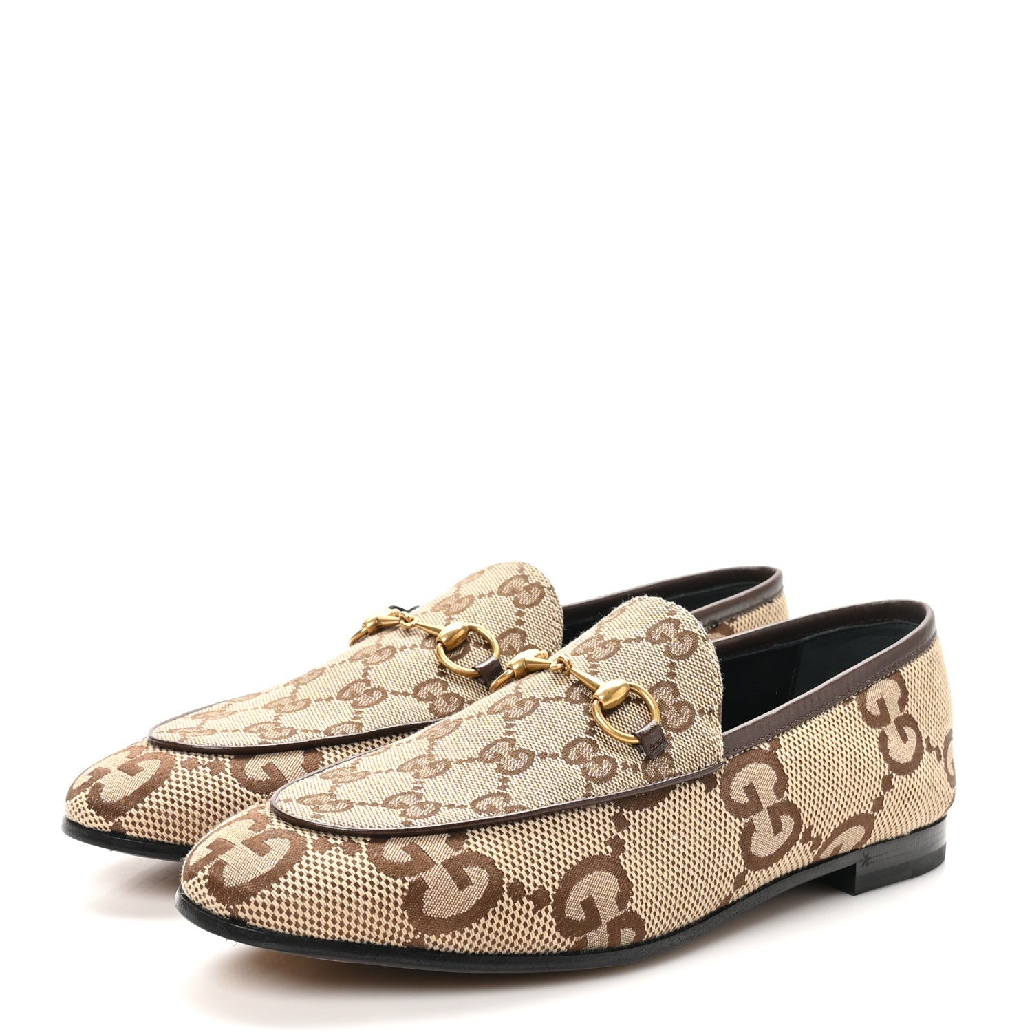 Monogram Jumbo GG Malaga Kid Horsebit Womens Jordaan Loafers 39.5 Camel Ebony New Acero Beige