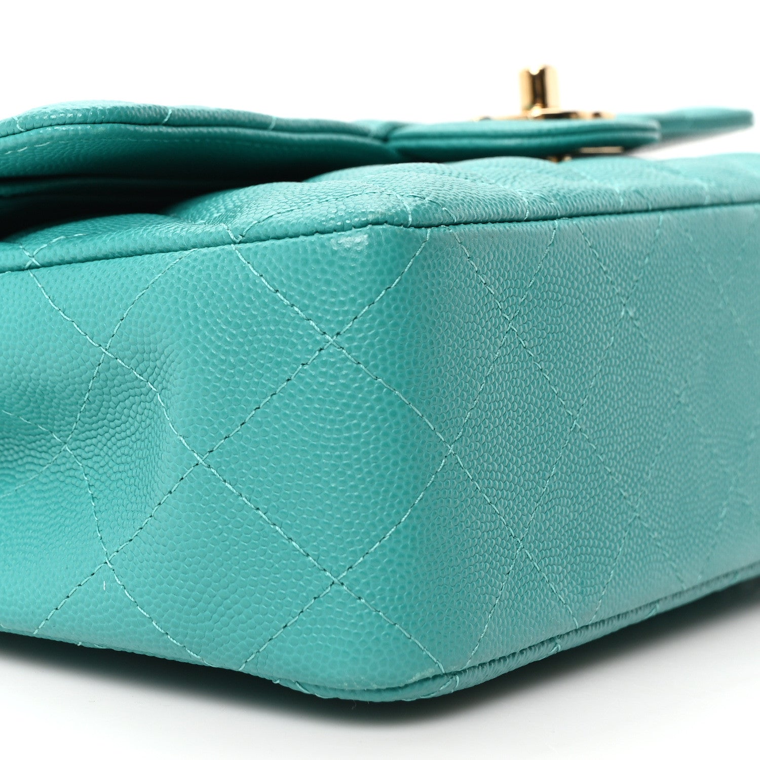 Caviar Quilted Medium Double Flap Turquoise
