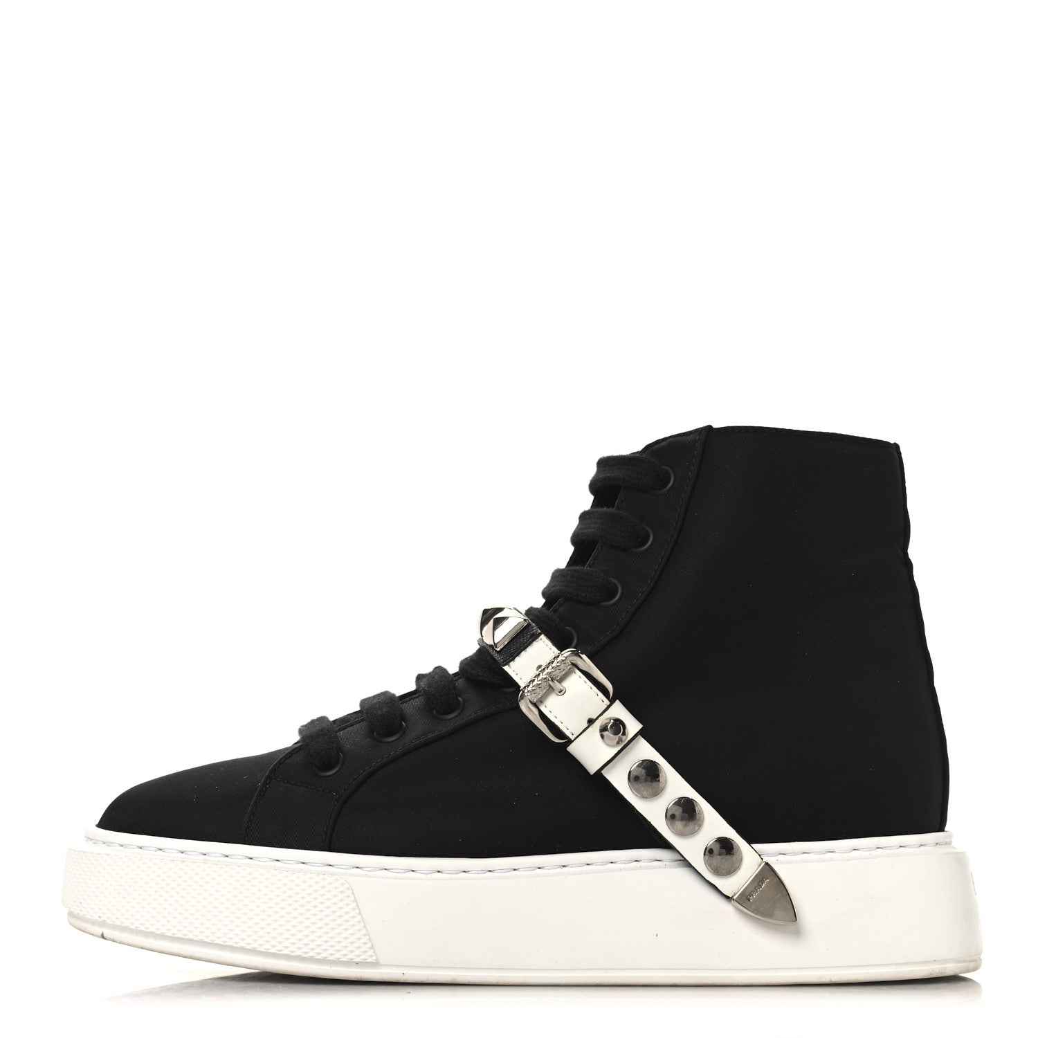 Nylon Gabardine Studded High Top Sneakers 37 Black