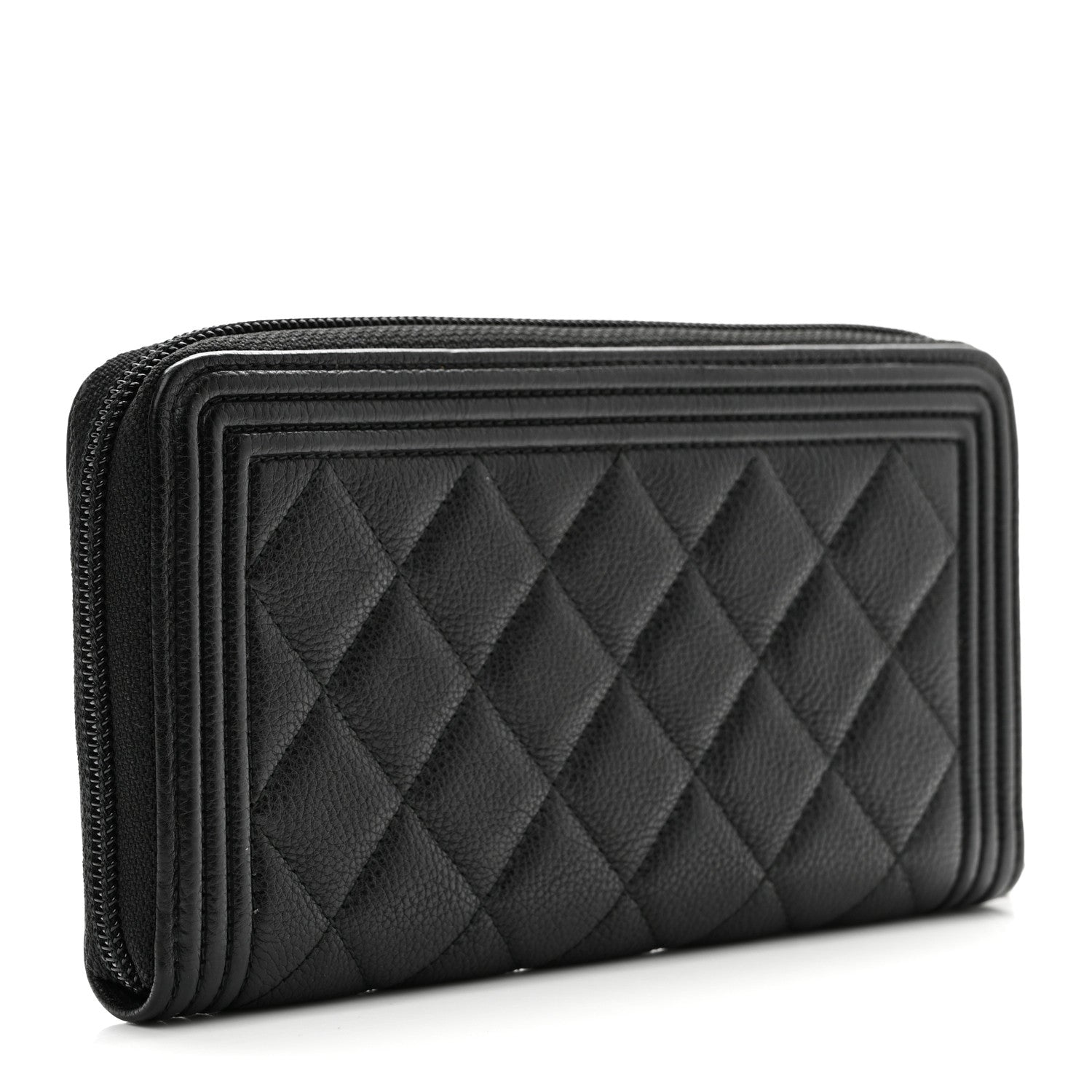 Caviar Quilted Boy Long Zip Around Wallet Black