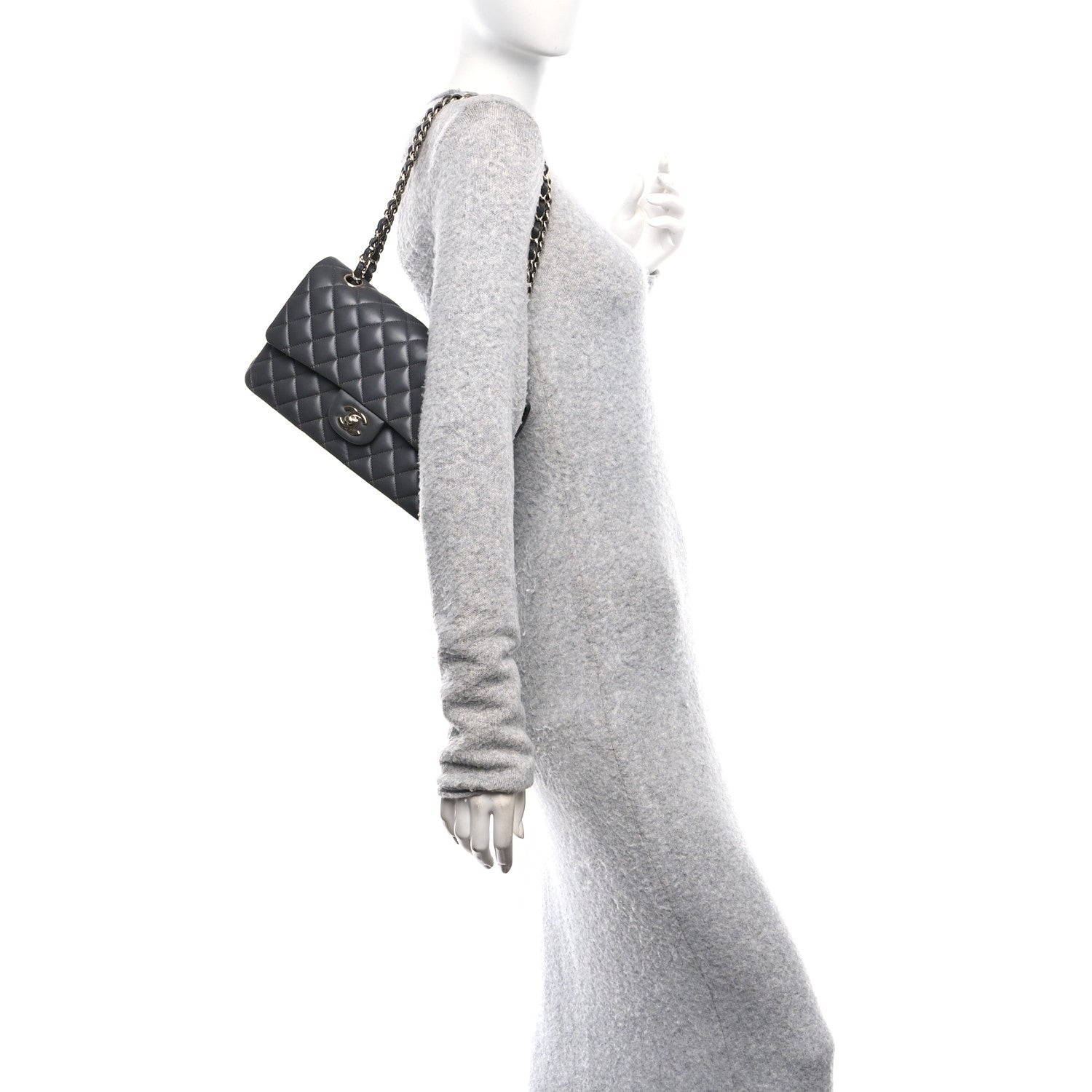Lambskin Quilted Medium Double Flap Dark Grey
