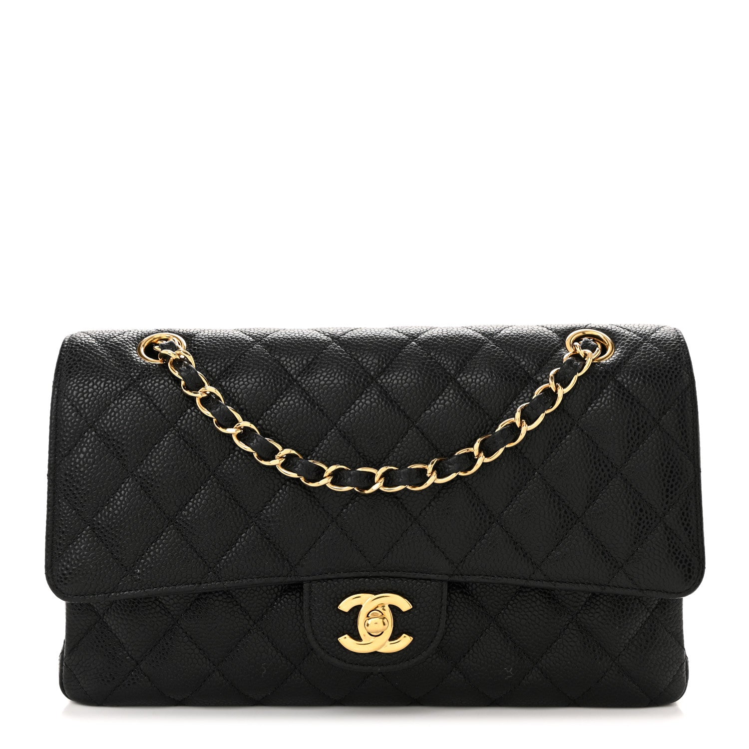 Caviar Quilted Medium Double Flap Black