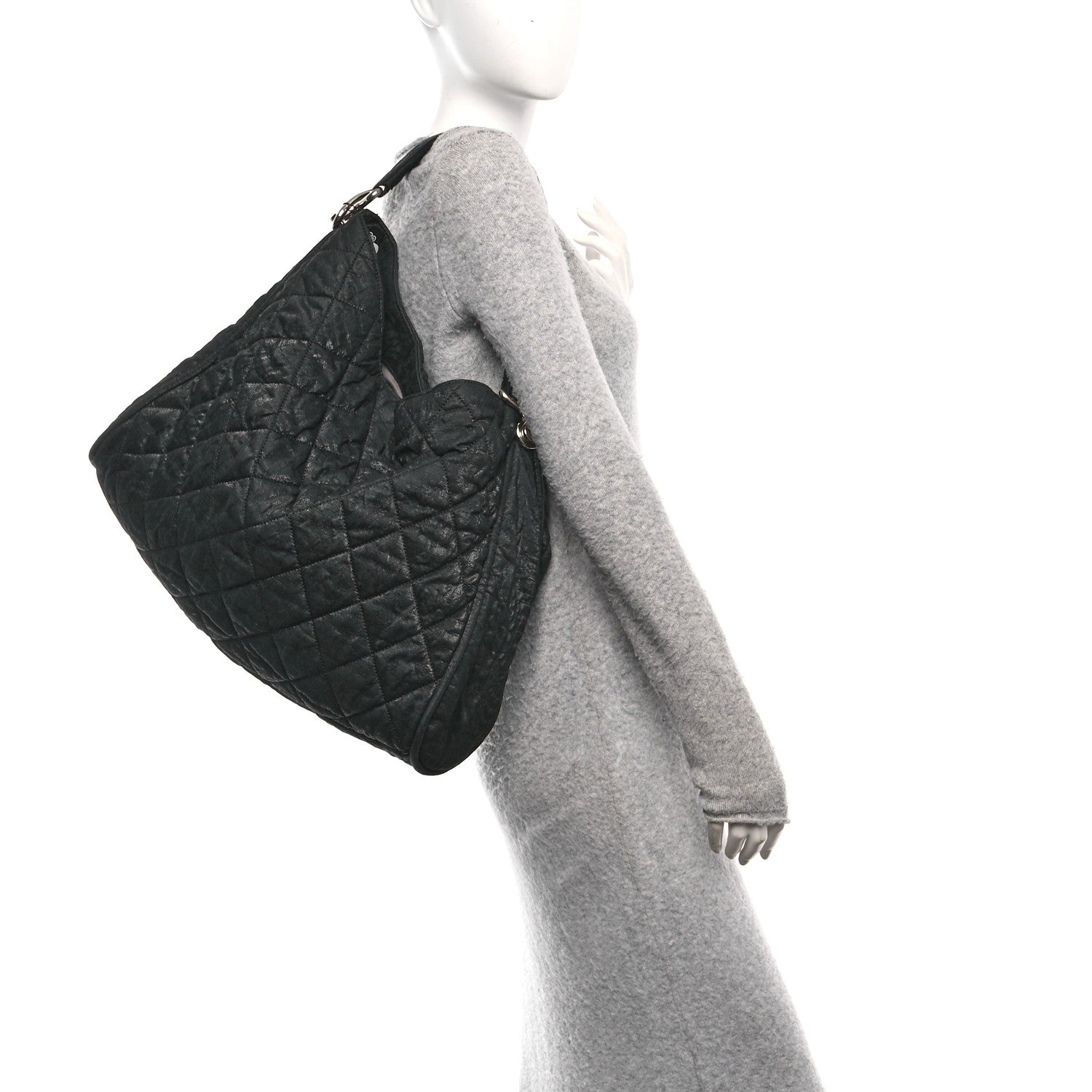 Crinkled Coated Canvas Le Marais Hobo Black