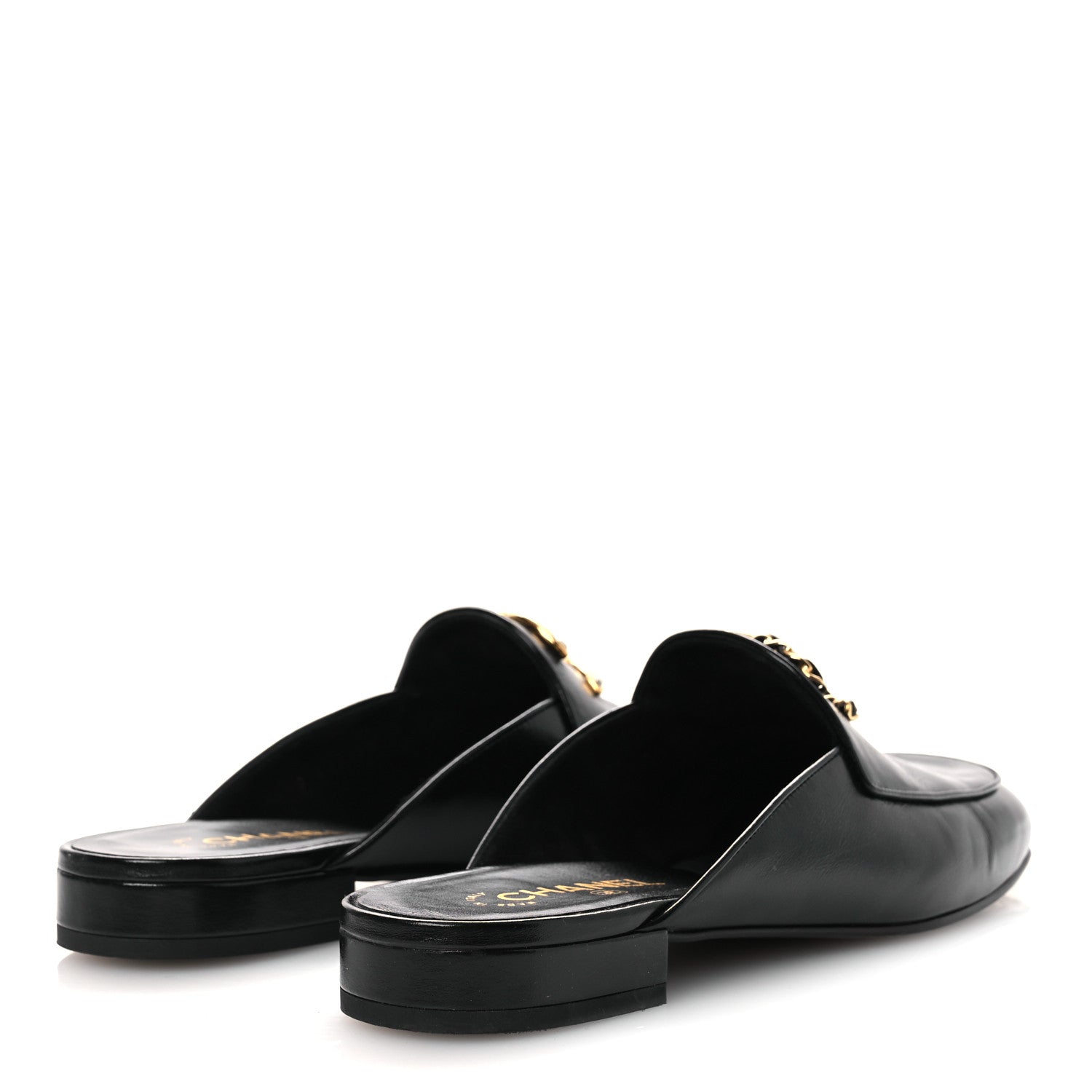 Shiny Calfskin Crystal CC Mules 41 Black