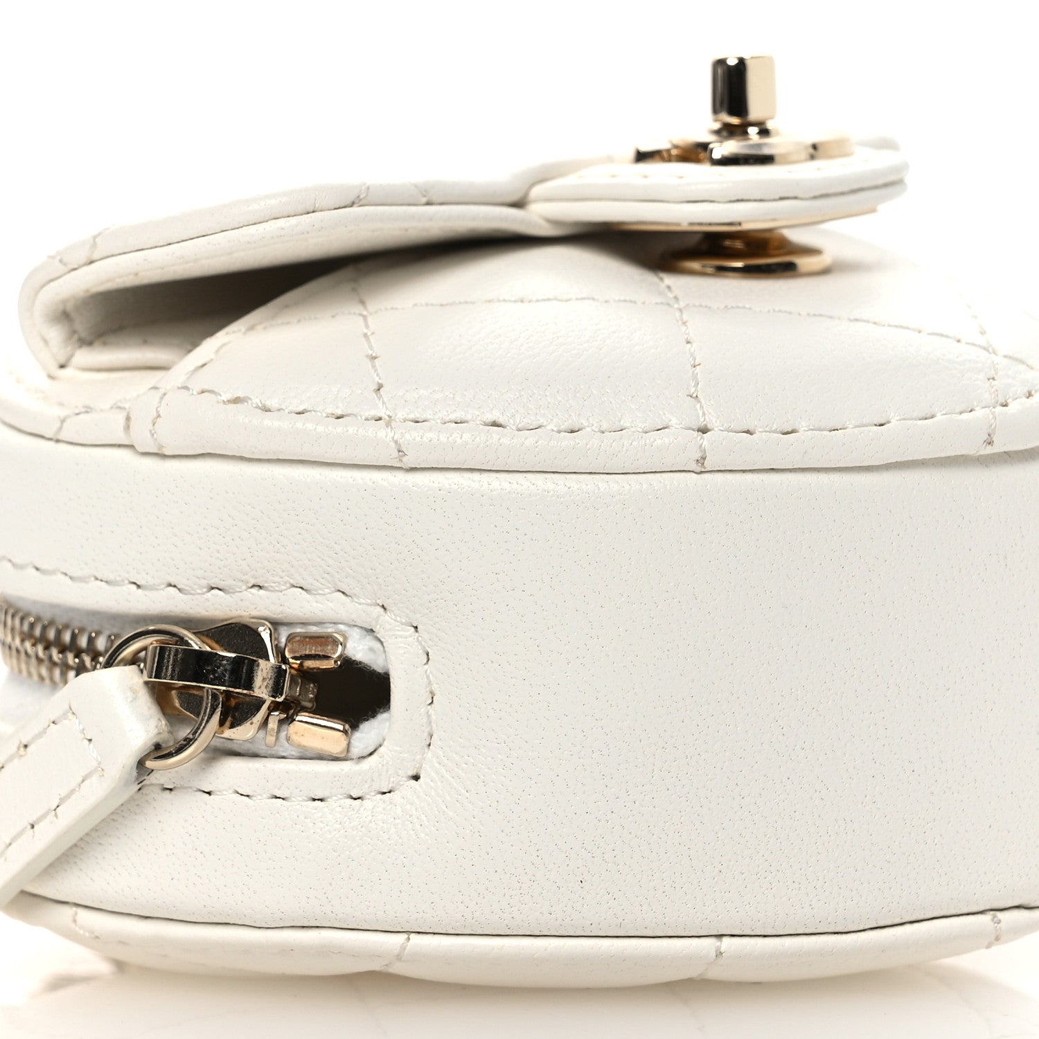 Lambskin Quilted CC In Love Heart Coin Purse With Chain White