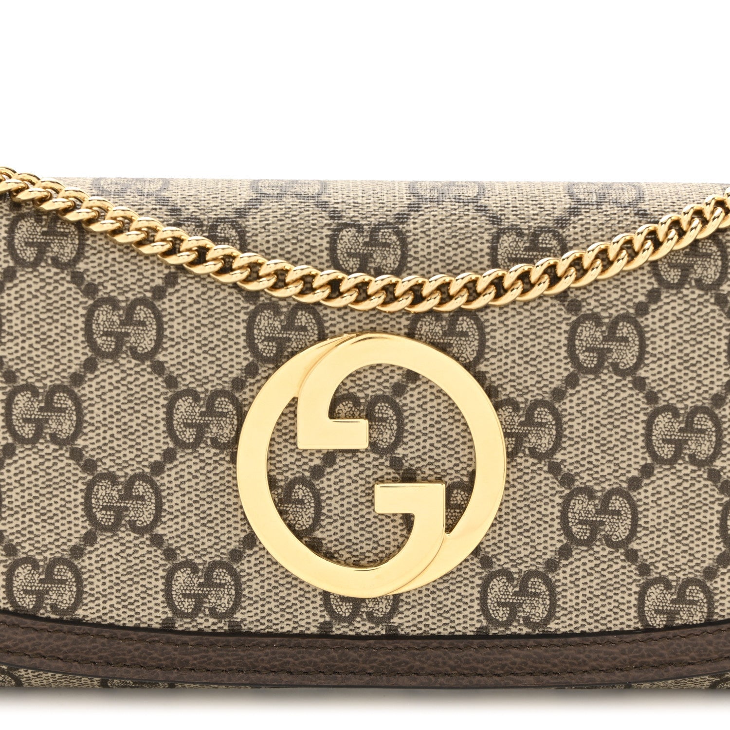 GG Supreme Monogram Textured Dollar Calfskin Blondie Continental Chain Wallet Beige Ebony New Acero