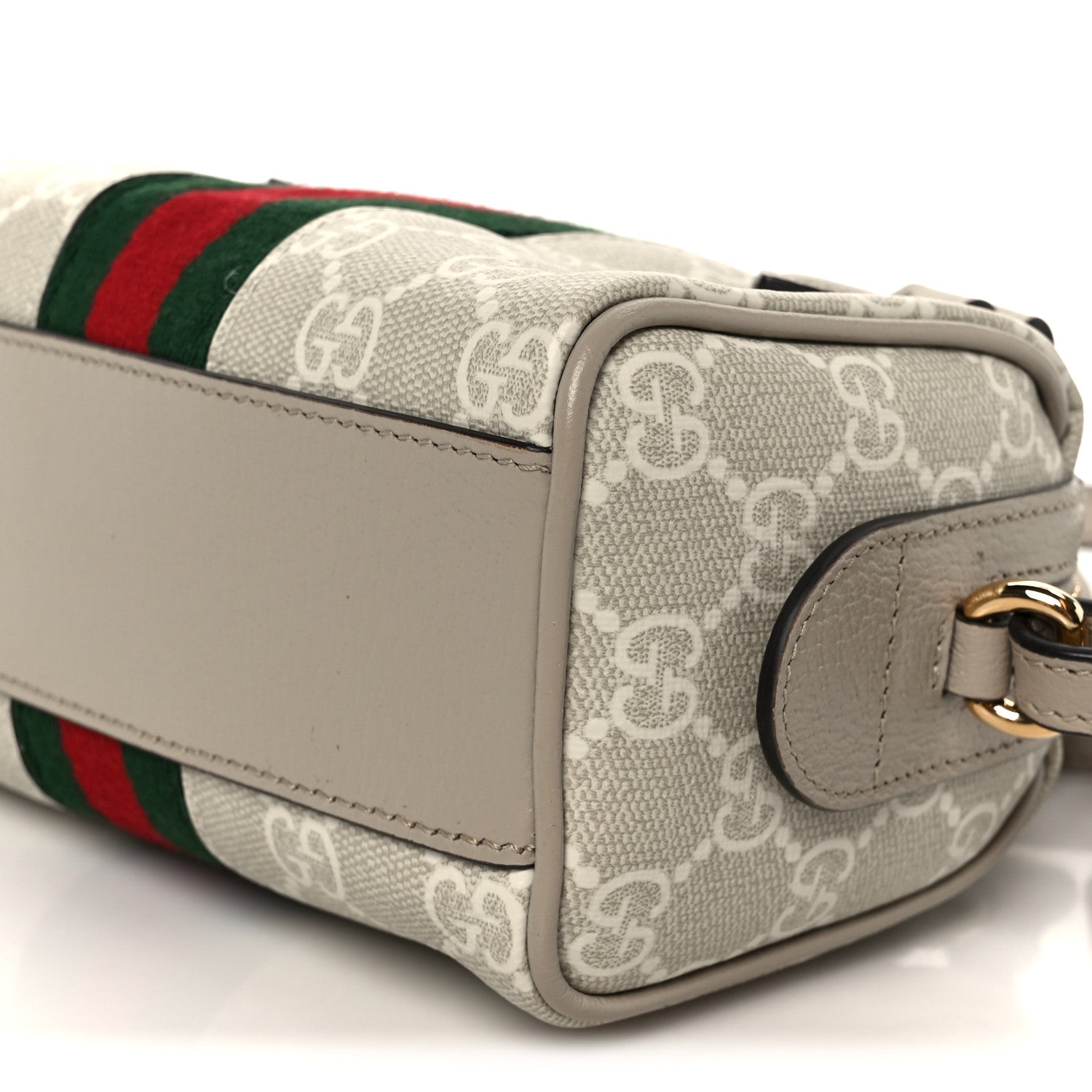 GG Supreme Monogram Textured Dollar Calfskin Web Super Mini Ophidia Top Handle Bowler Bag Beige Mystic White Oatmeal