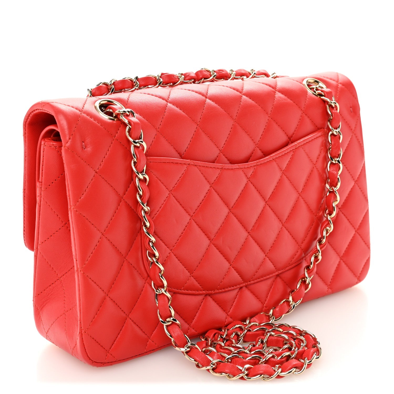 Lambskin Quilted Medium Double Flap Red