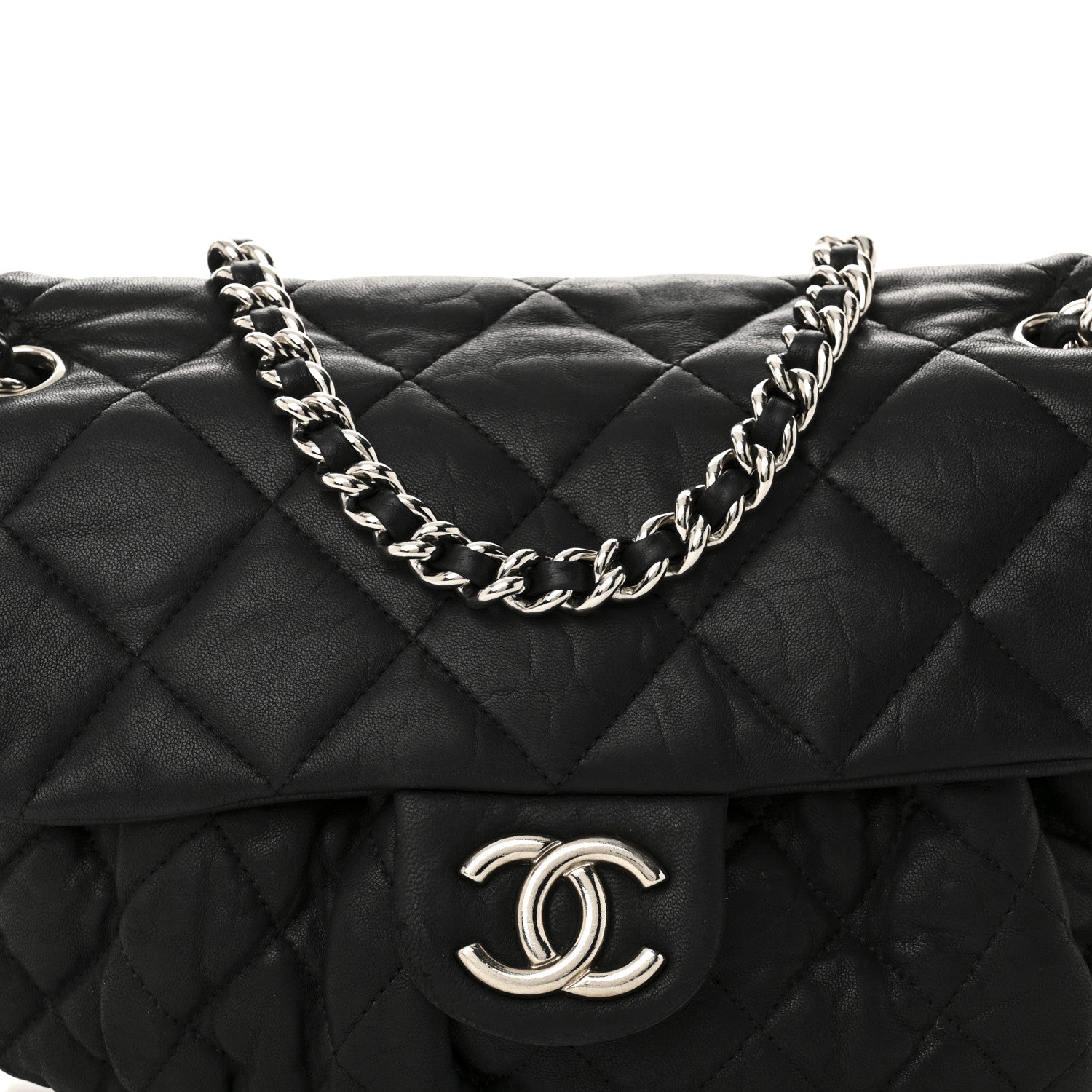 Washed Lambskin Quilted Medium Chain Around Messenger Black