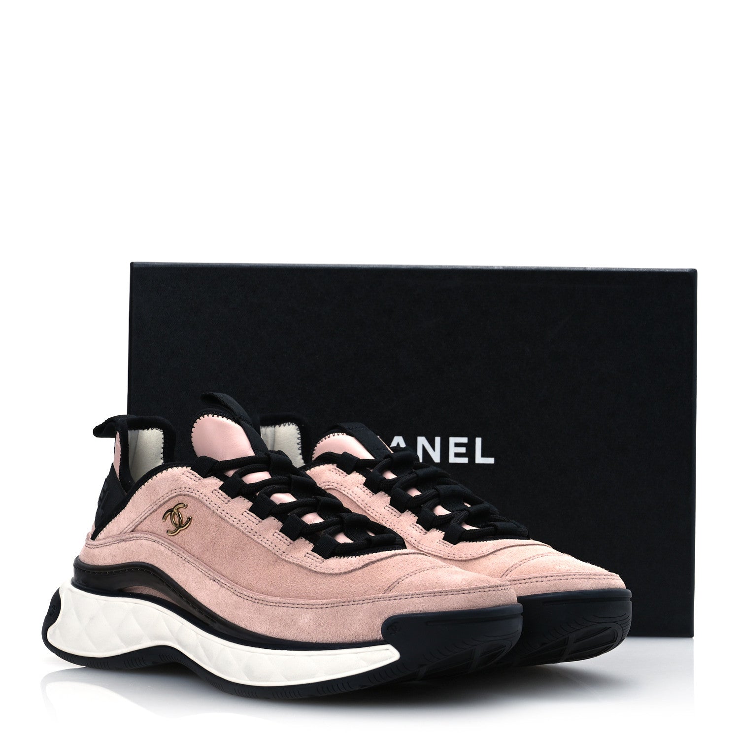 Suede Calfskin Nylon Grosgrain CC Sneakers 39.5 Light Pink