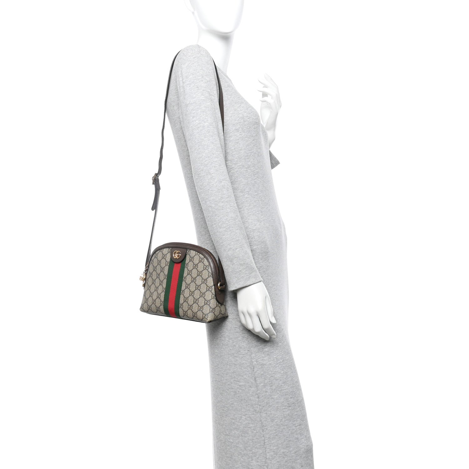 GG Supreme Monogram Textured Dollar Calfskin Web Small Ophidia Dome Shoulder Bag Beige Ebony New Acero