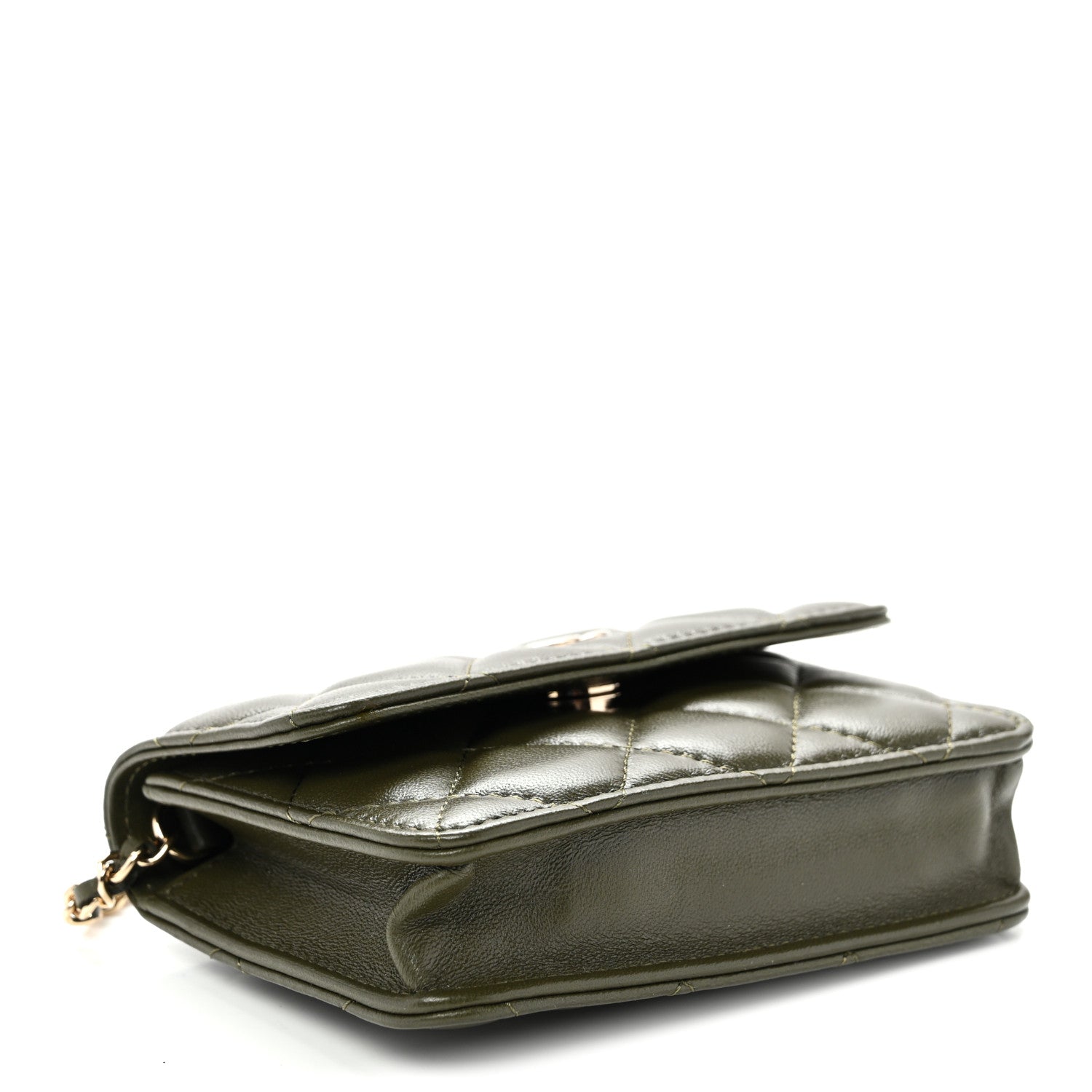Lambskin Quilted Clutch With Chain Green