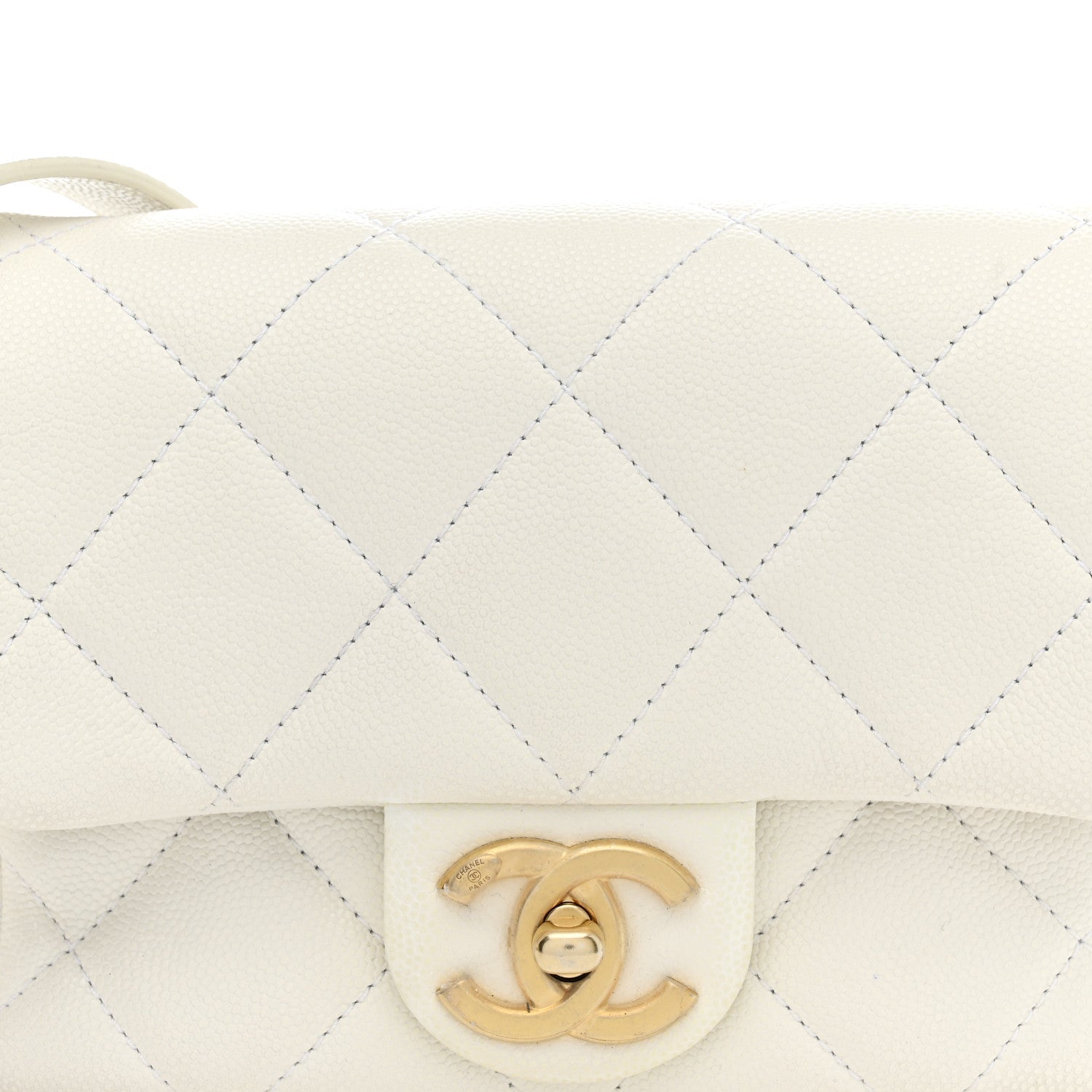 Caviar Quilted Mini Twist Your Buttons Flap  White