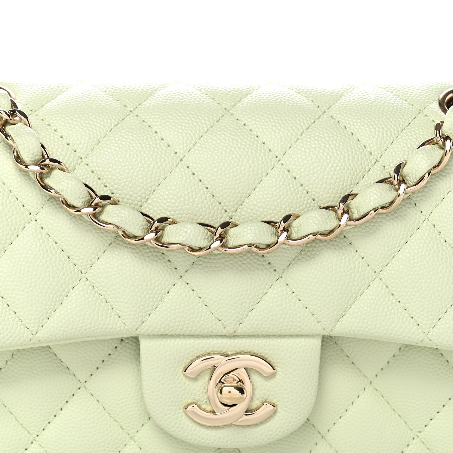 Caviar Quilted Small Double Flap Light Green