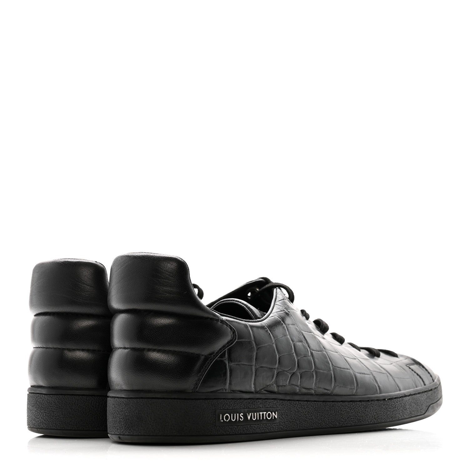 Calfskin Crocodile Embossed Frontrow Mens Sneakers 8 Black