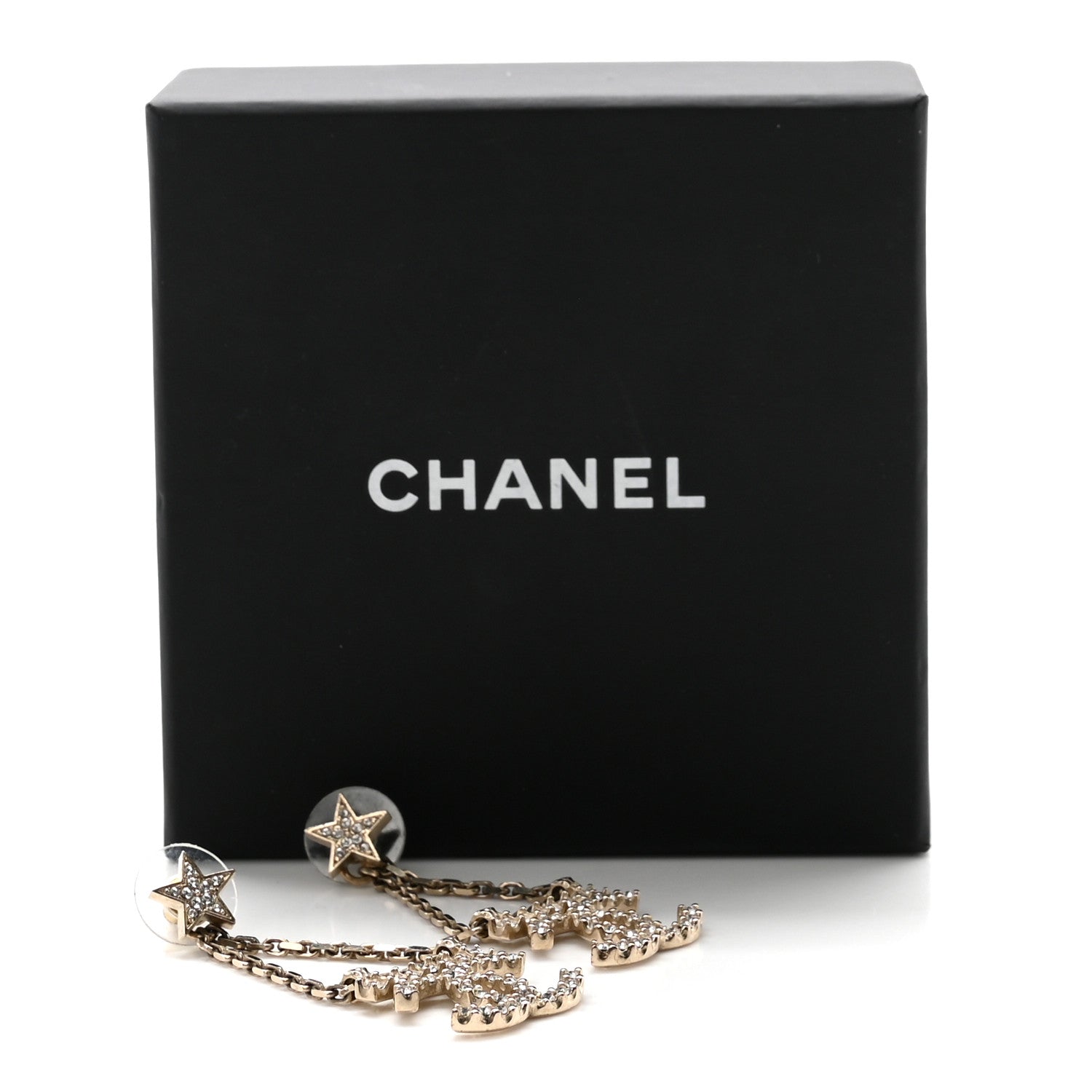 Crystal Star Drop CC Earrings Gold