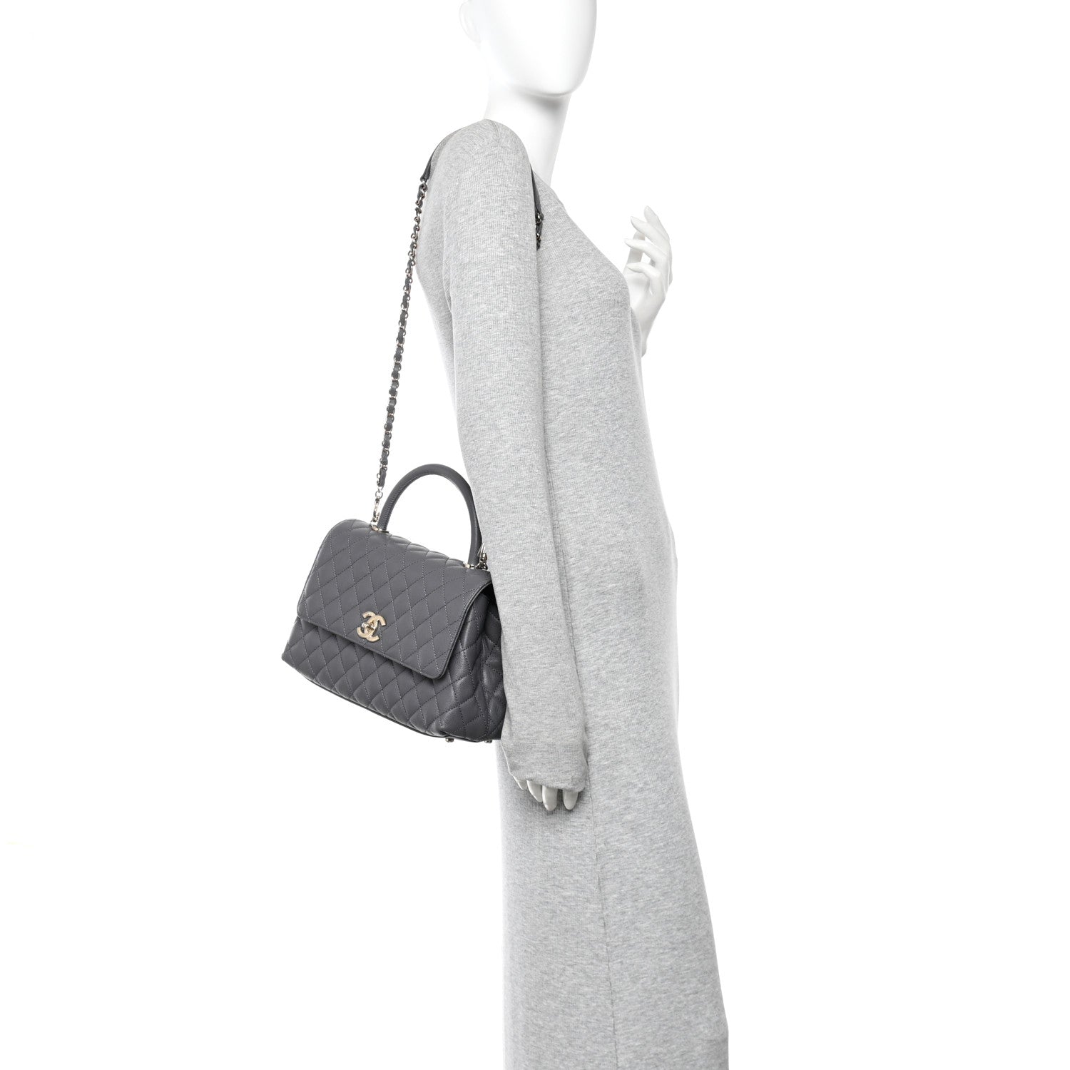 Caviar Quilted Small Coco Handle Flap Dark Grey
