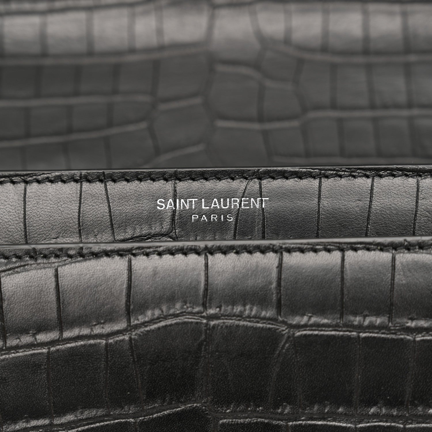Calfskin Crocodile Embossed Medium Monogram Sunset Black