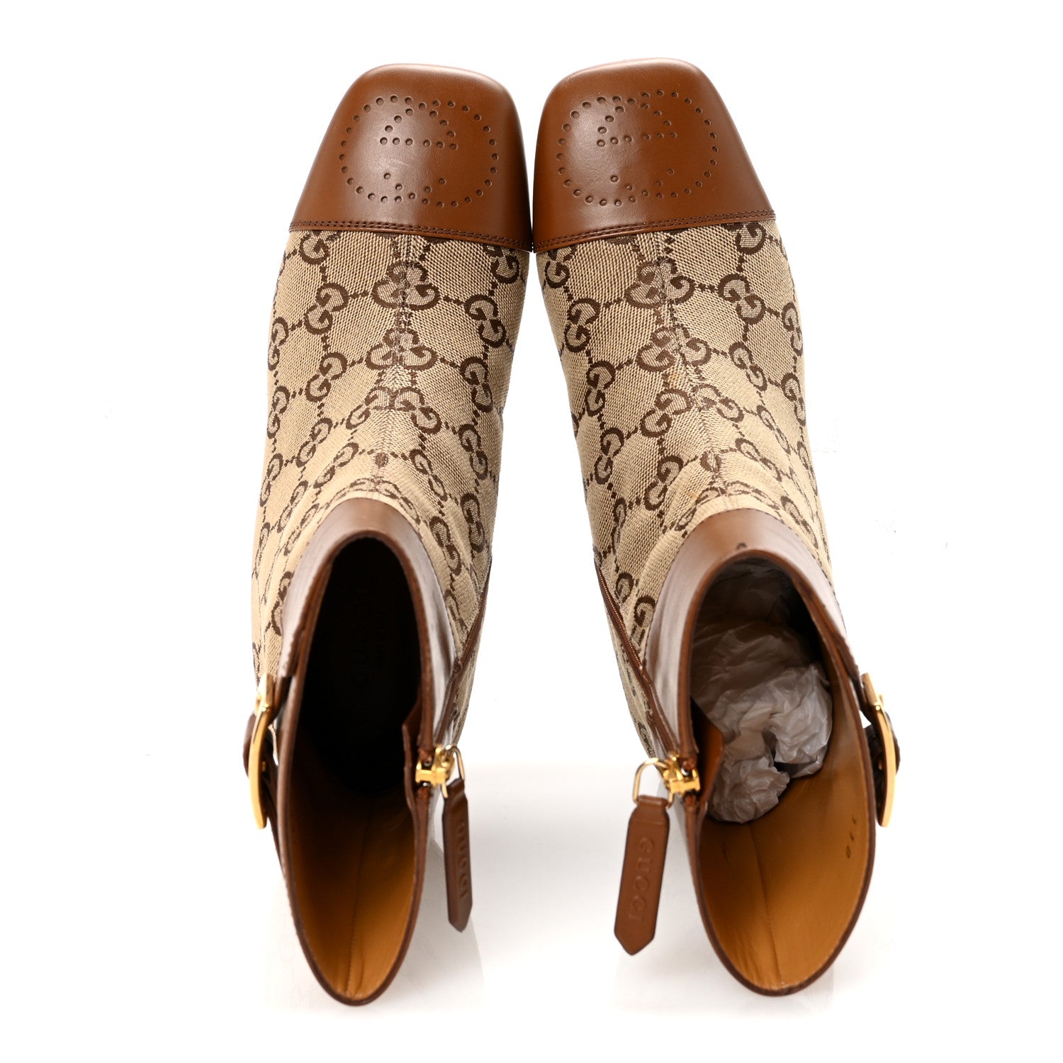 Monogram Cordovan Lux GG Ankle Boots 35 Beige Cuir