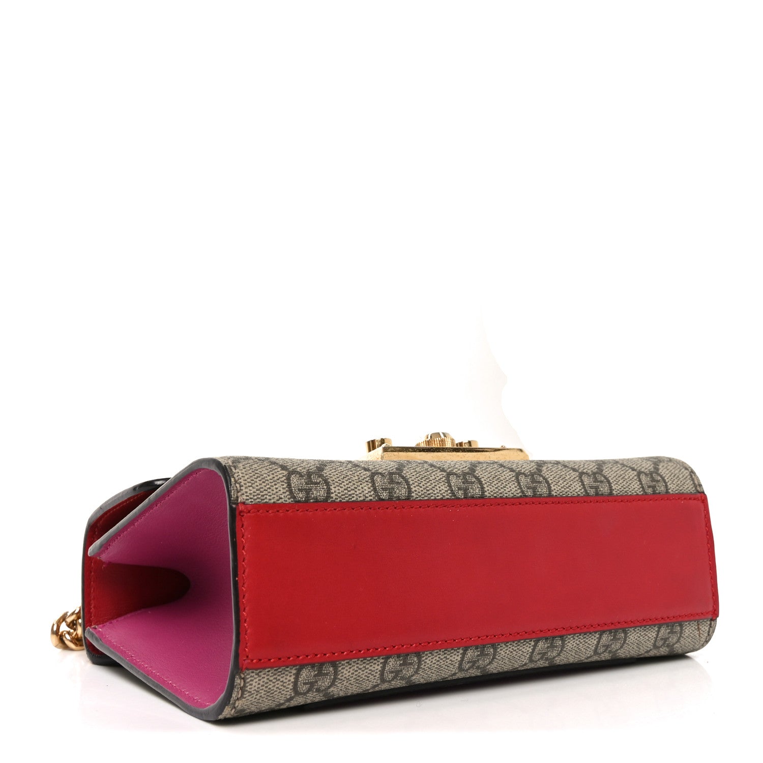 GG Supreme Monogram Calfskin Small Padlock Shoulder Bag Beige Hibiscus Red New Rosette