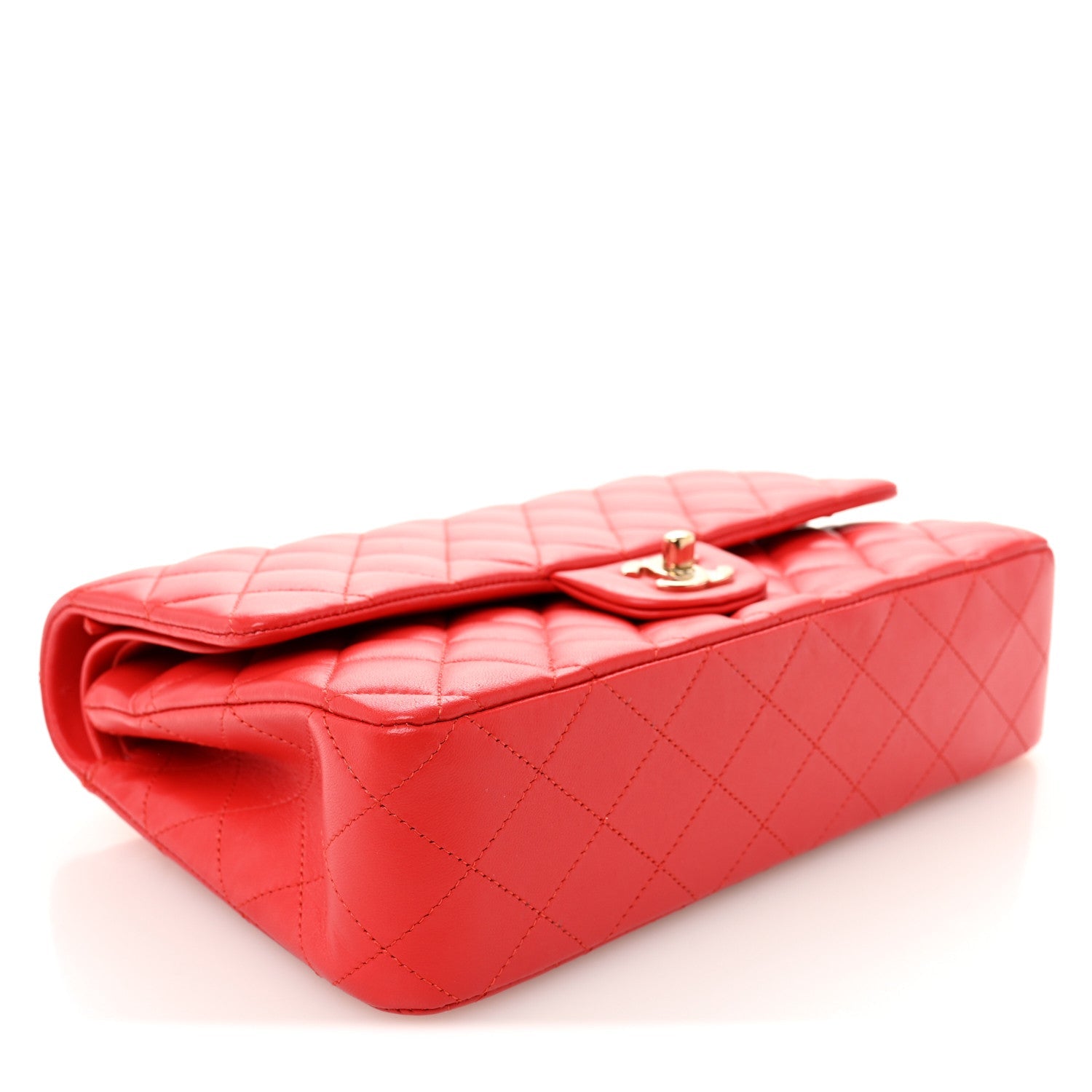 Lambskin Quilted Medium Double Flap Red