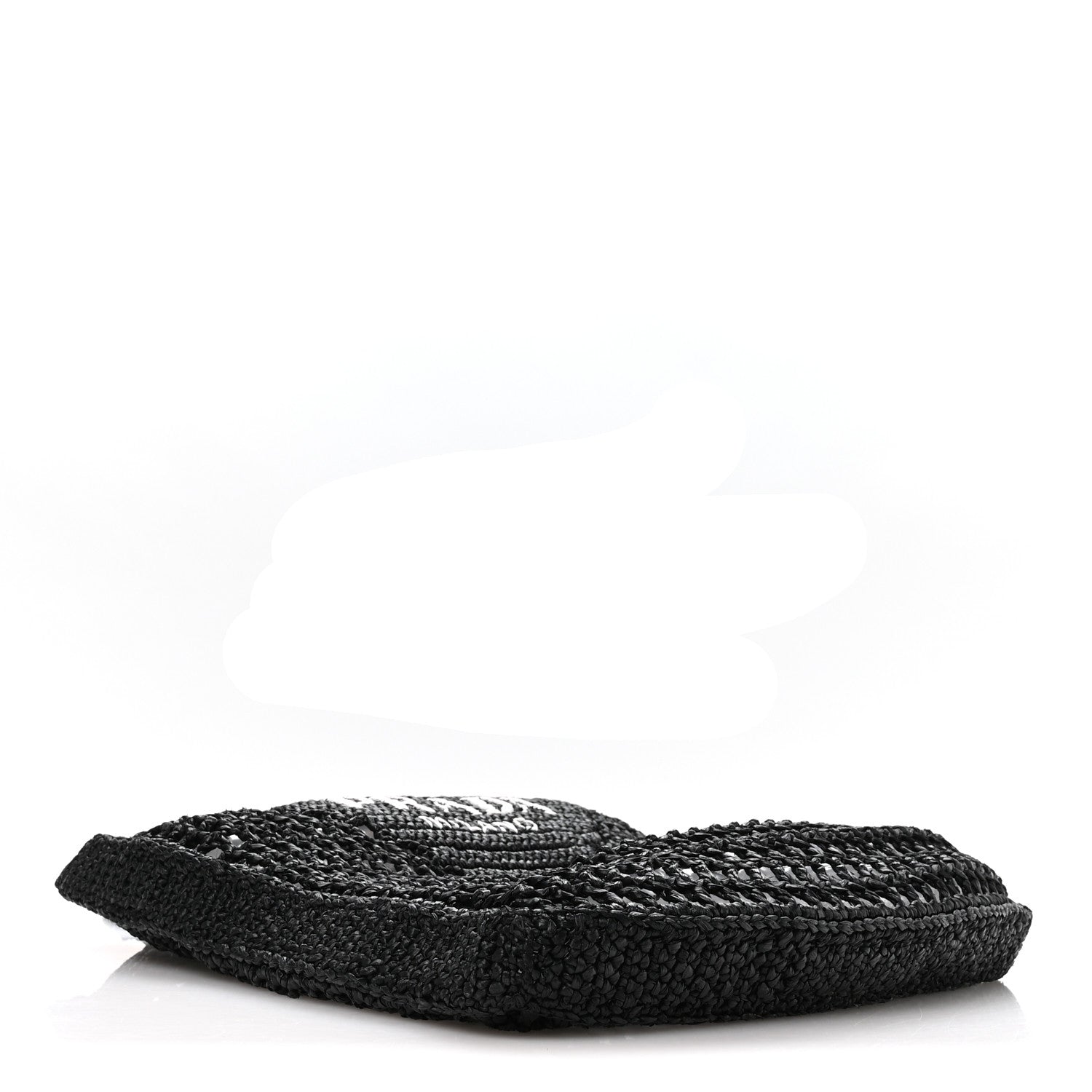Yarn Raffia Effect Crochet Logo Embroidered Tote Bag Black