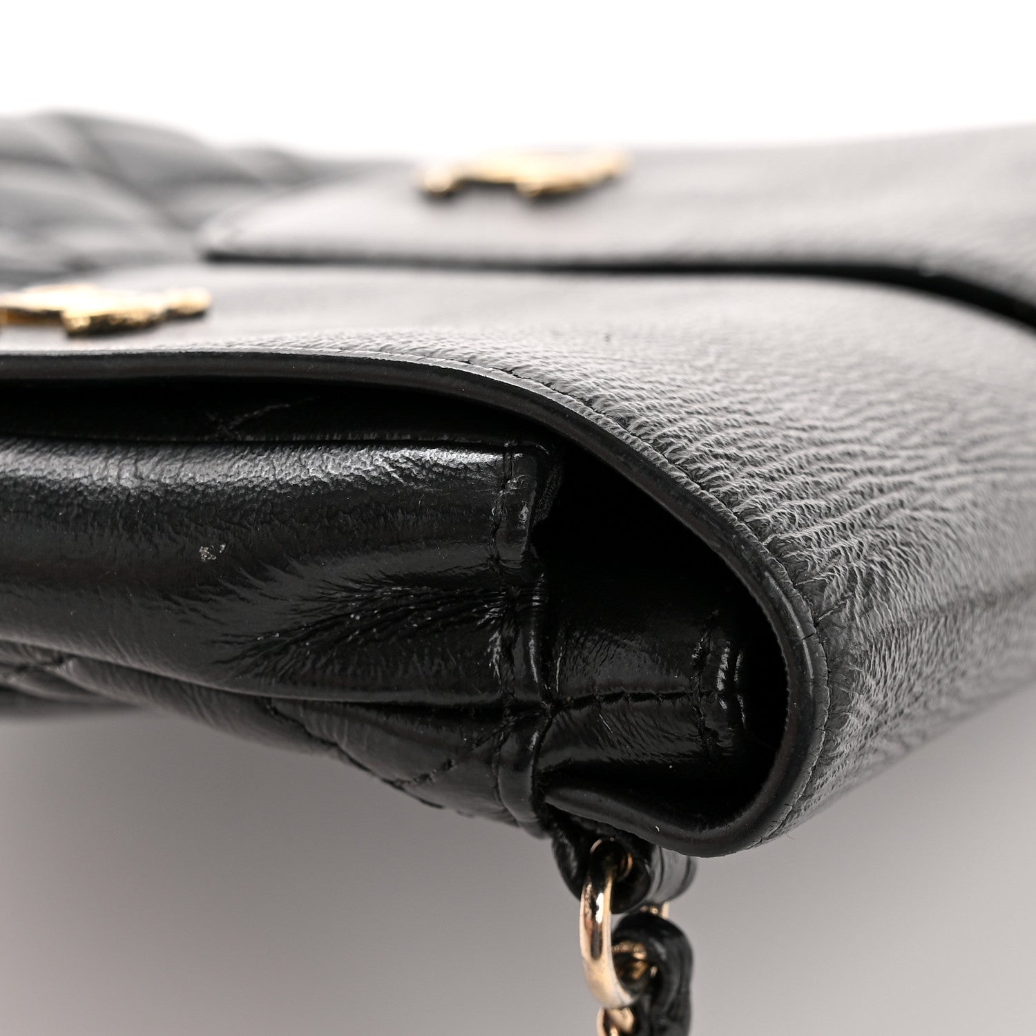 Glazed Calfskin Quilted Double Pocket Crossbody Flap Black