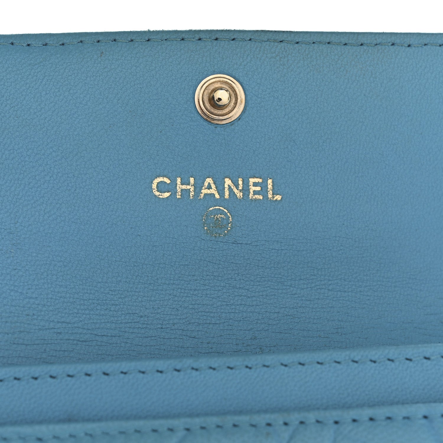 Lambskin Camellia Embossed Flap Card Holder Blue