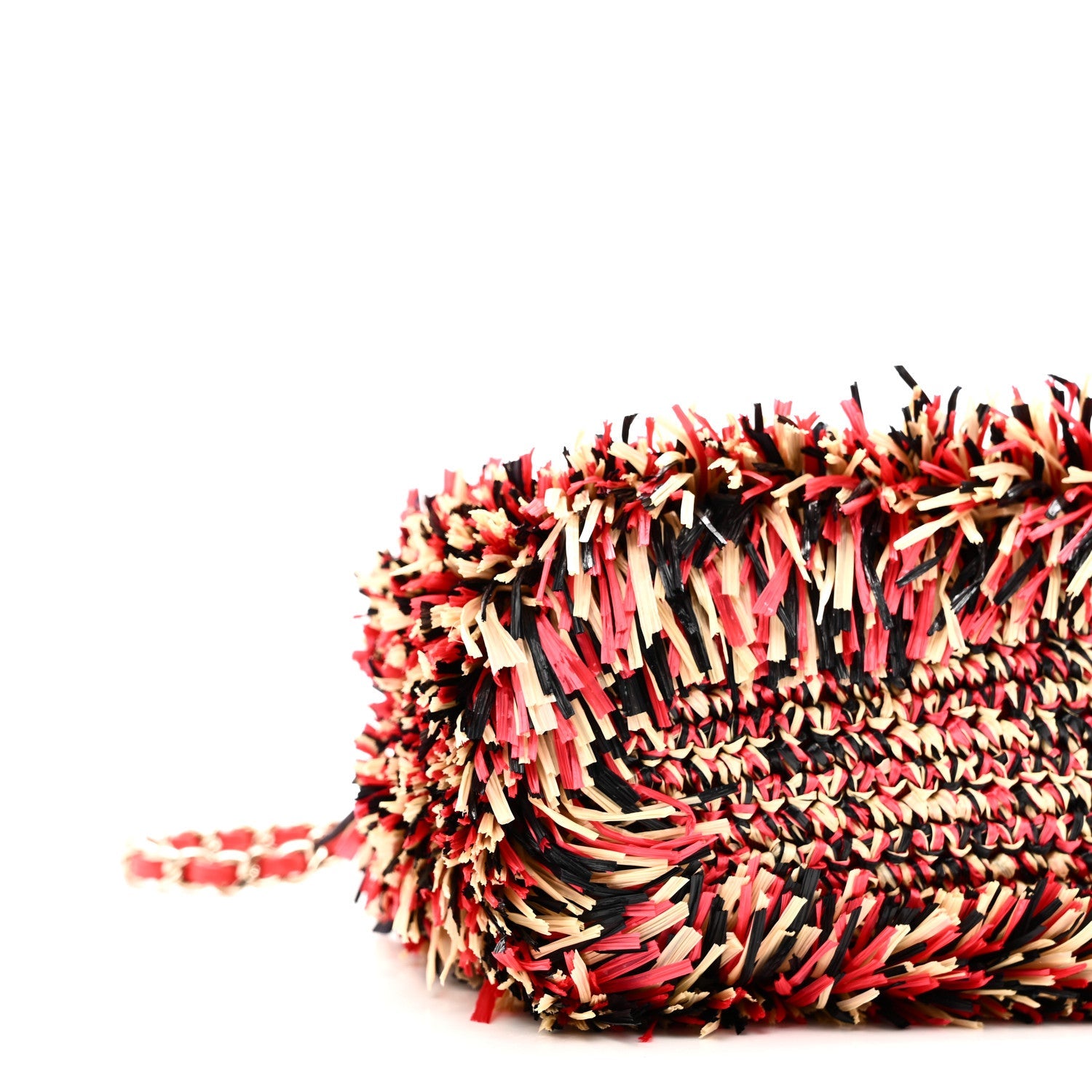 Raffia Fringe Nano Kelly Shopper Red Beige Black
