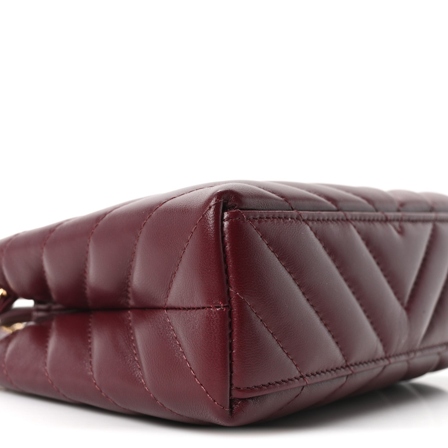 Shiny Lambskin Chevron Quilted Nano Kelly Shopper Dark Burgundy