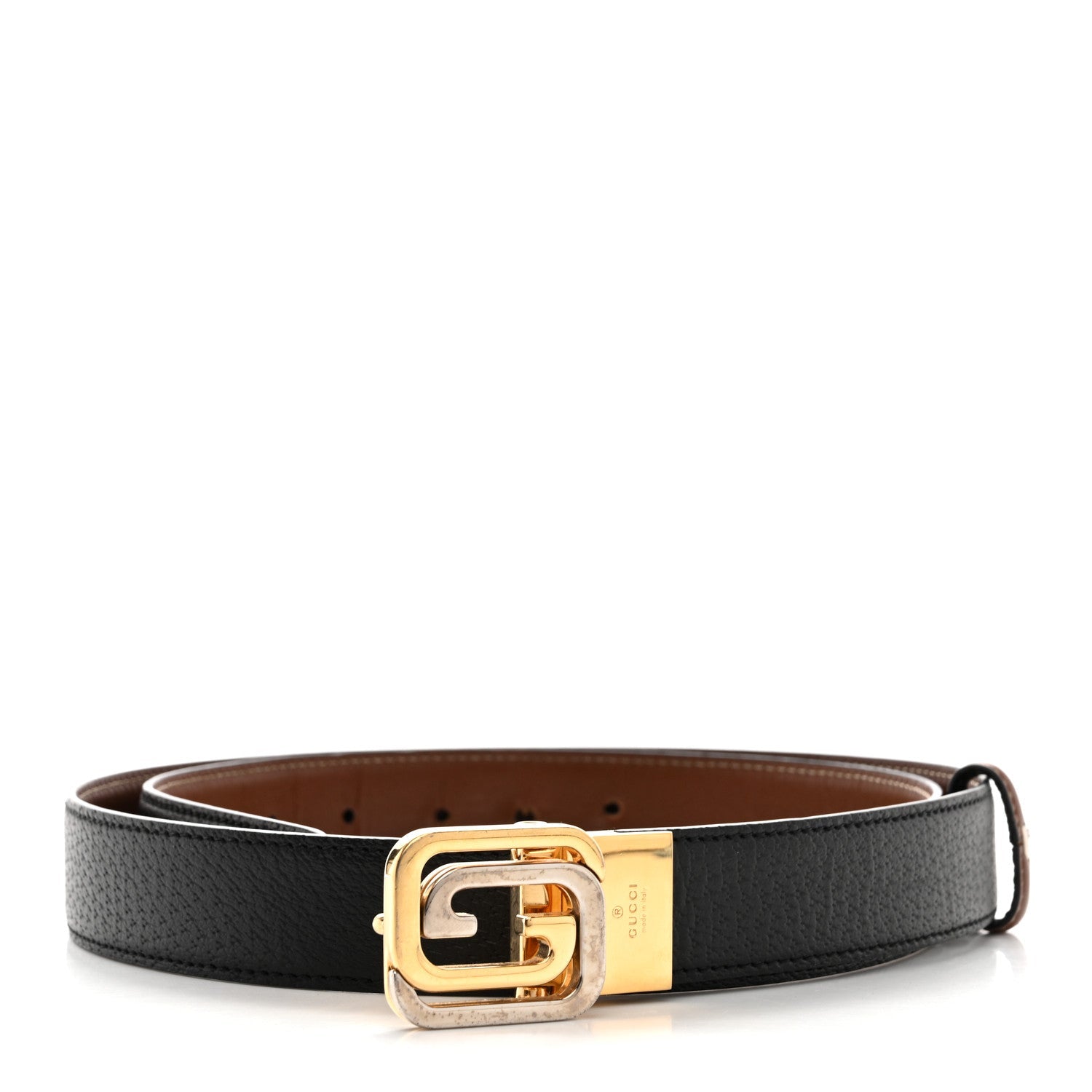 Textured Dollar Calfskin Ciny Calf Lux Squared Interlocking G 30mm Reversible Belt 105 42 Brown Black