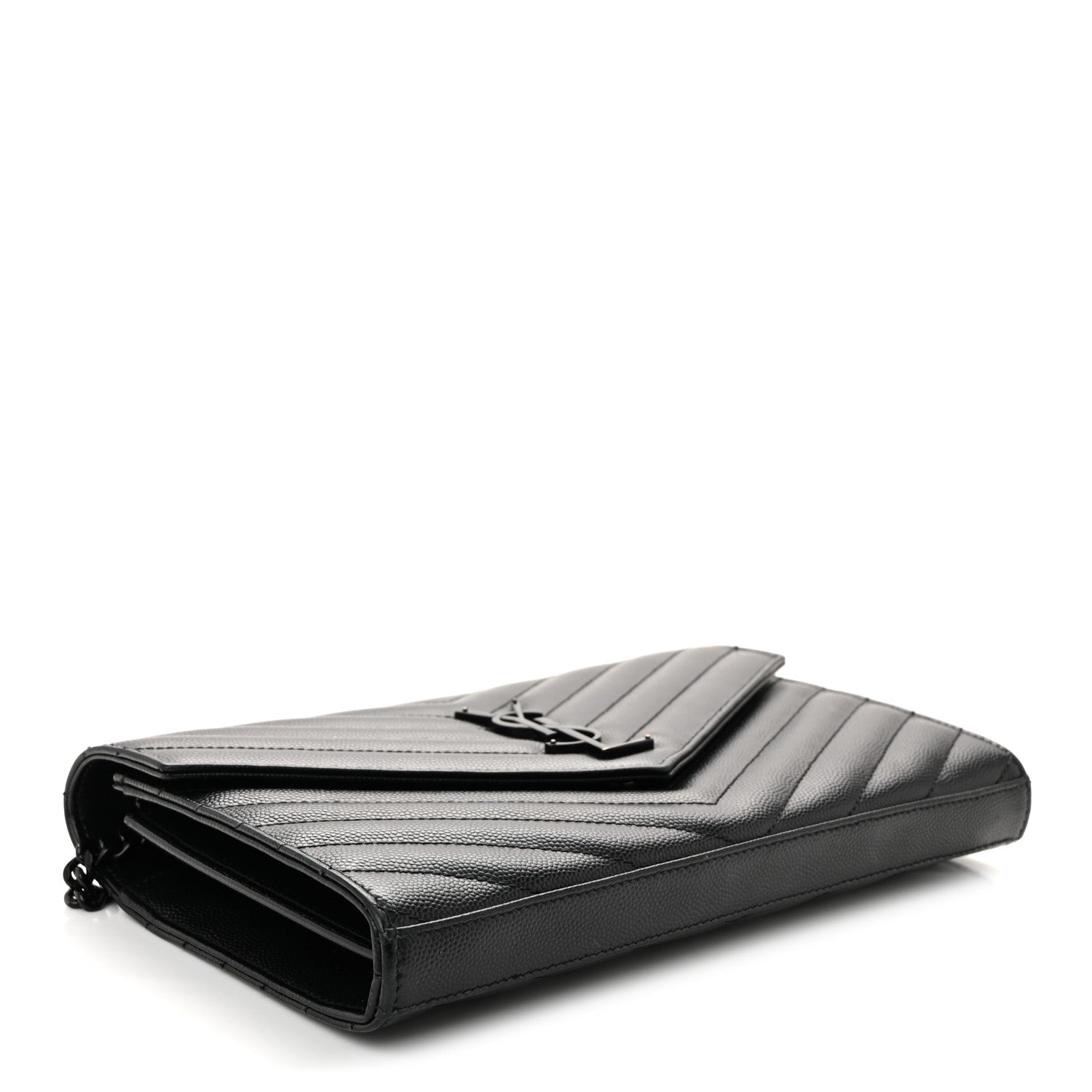 Grain De Poudre Matelasse Chevron Monogram Monochrome Chain Wallet Black