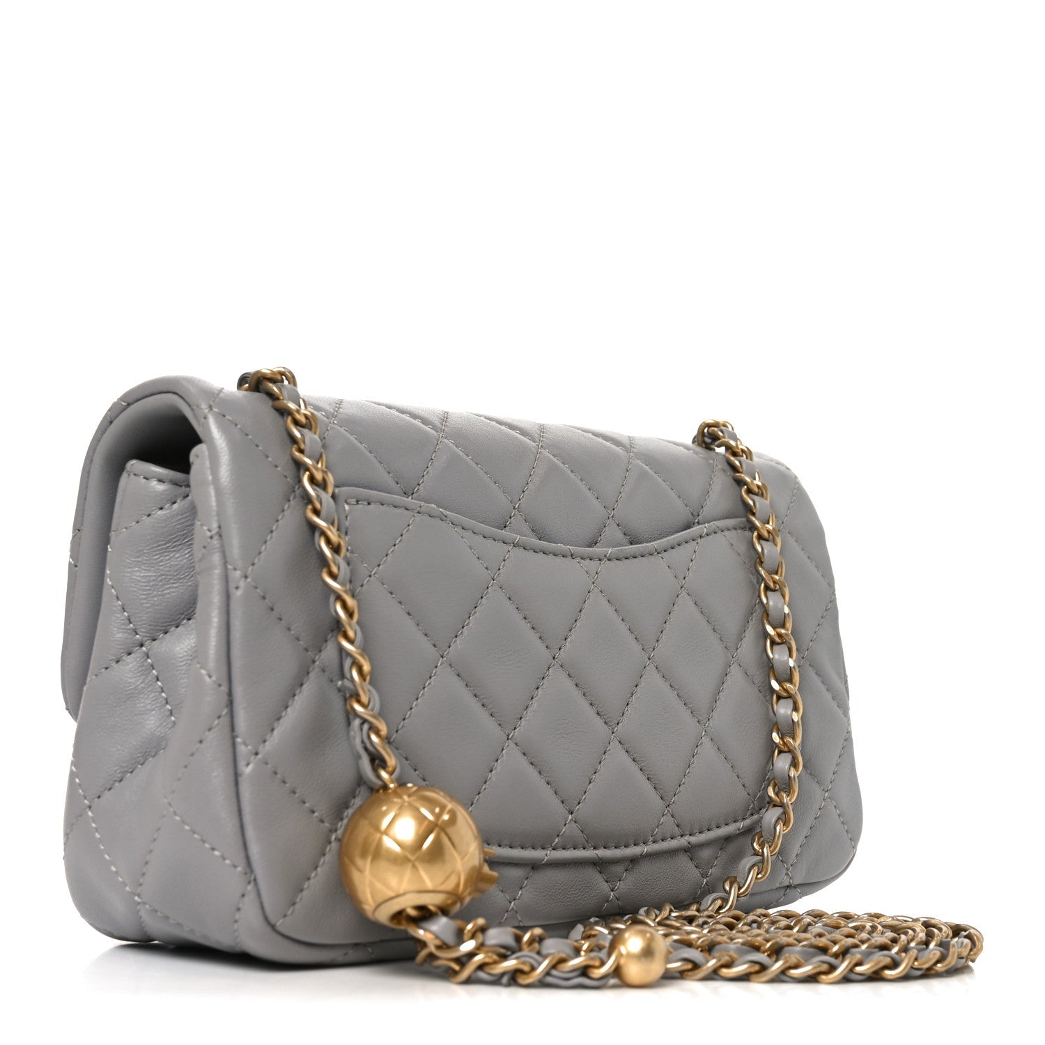 Lambskin Quilted Mini Rectangular Pearl Crush Flap Grey