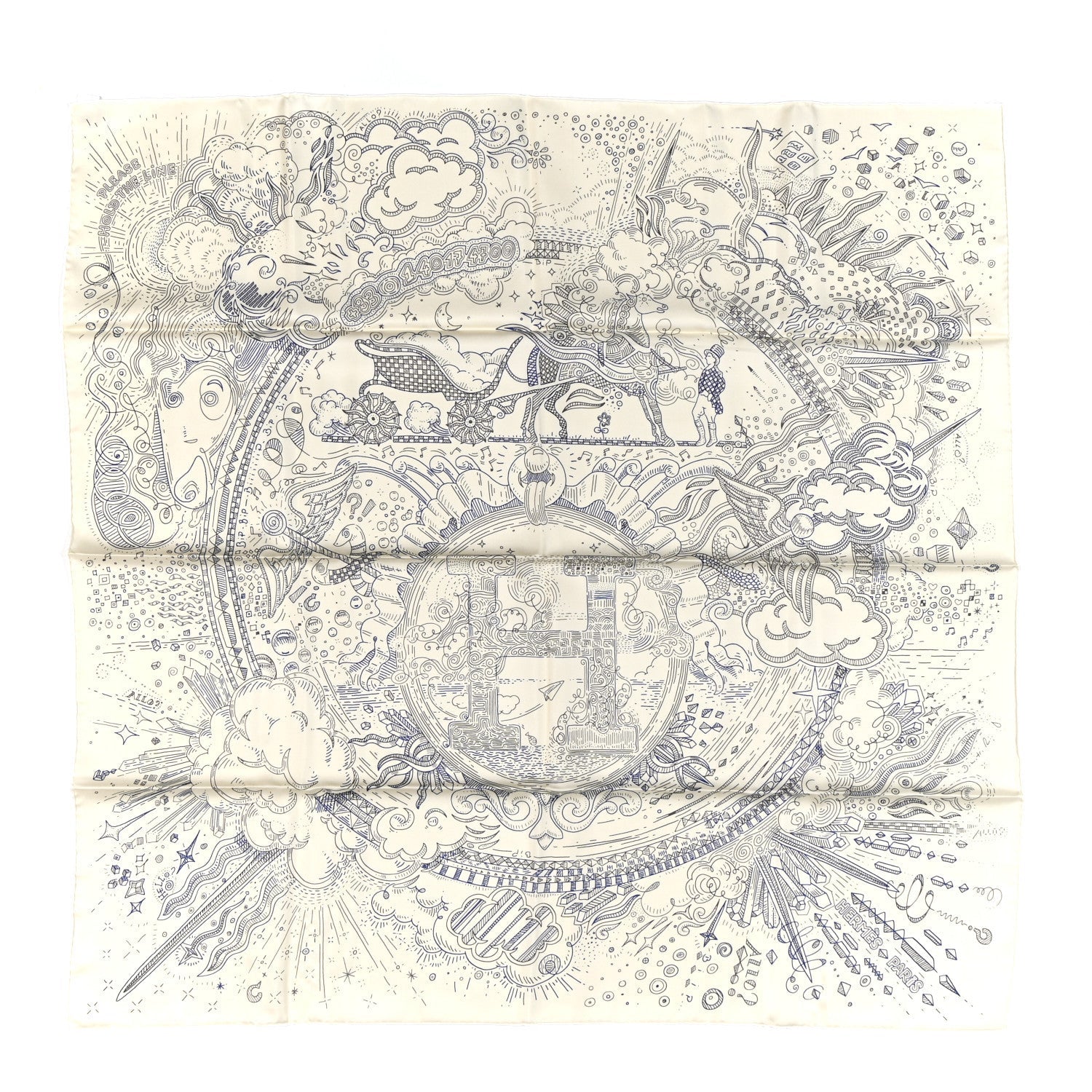 Silk Please Hold The Line Scarf 90 Creme Bleu Gris