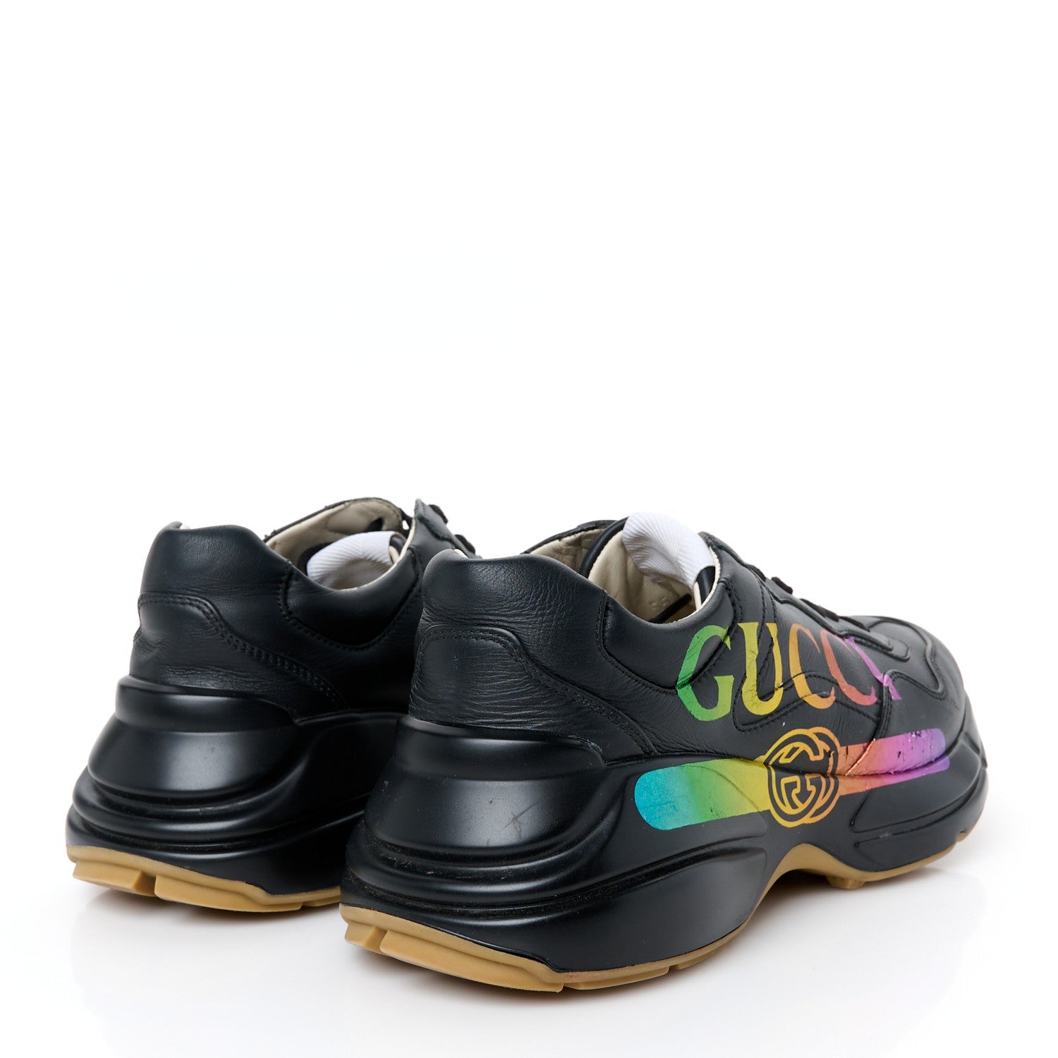 Calfskin Iridescent Logo Womens Rhyton Sneakers 39 Black