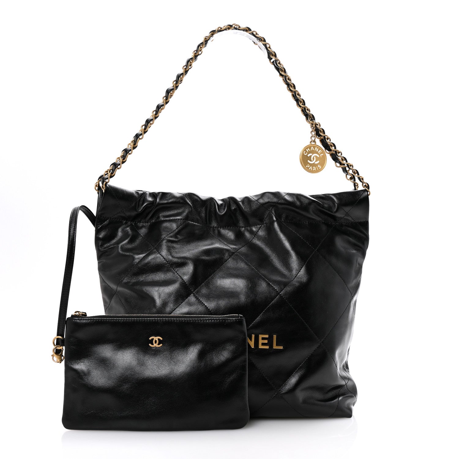 Shiny Calfskin Quilted Small Chanel 22 Black