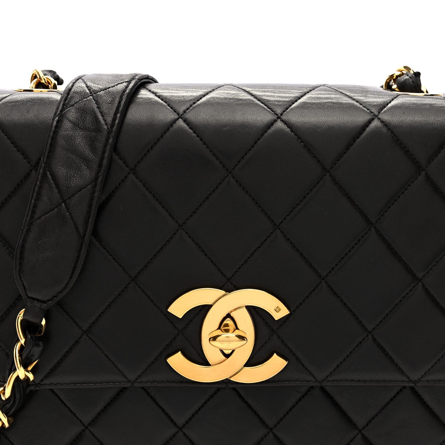 Lambskin Quilted Single Flap Shoulder Bag Black