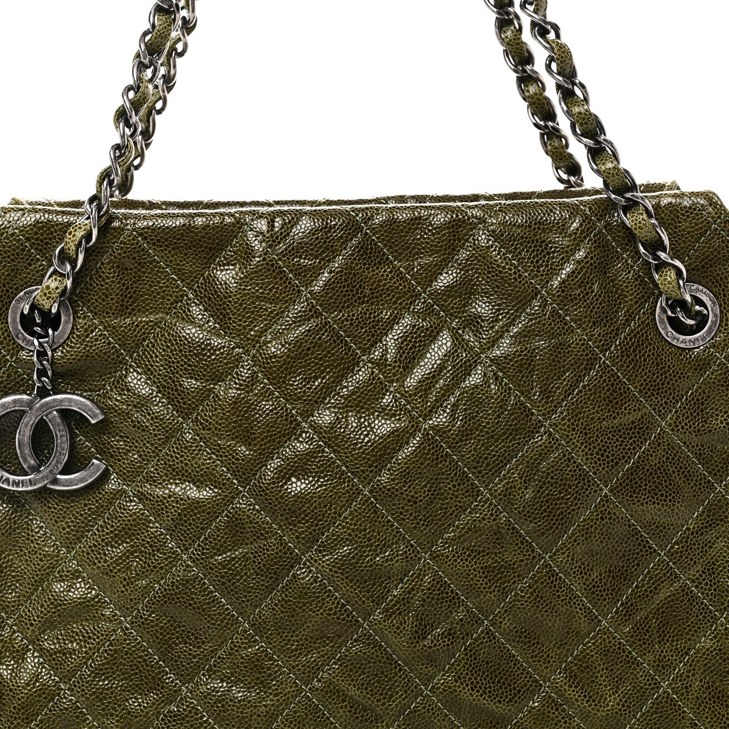 Glazed Caviar Quilted Tote Green