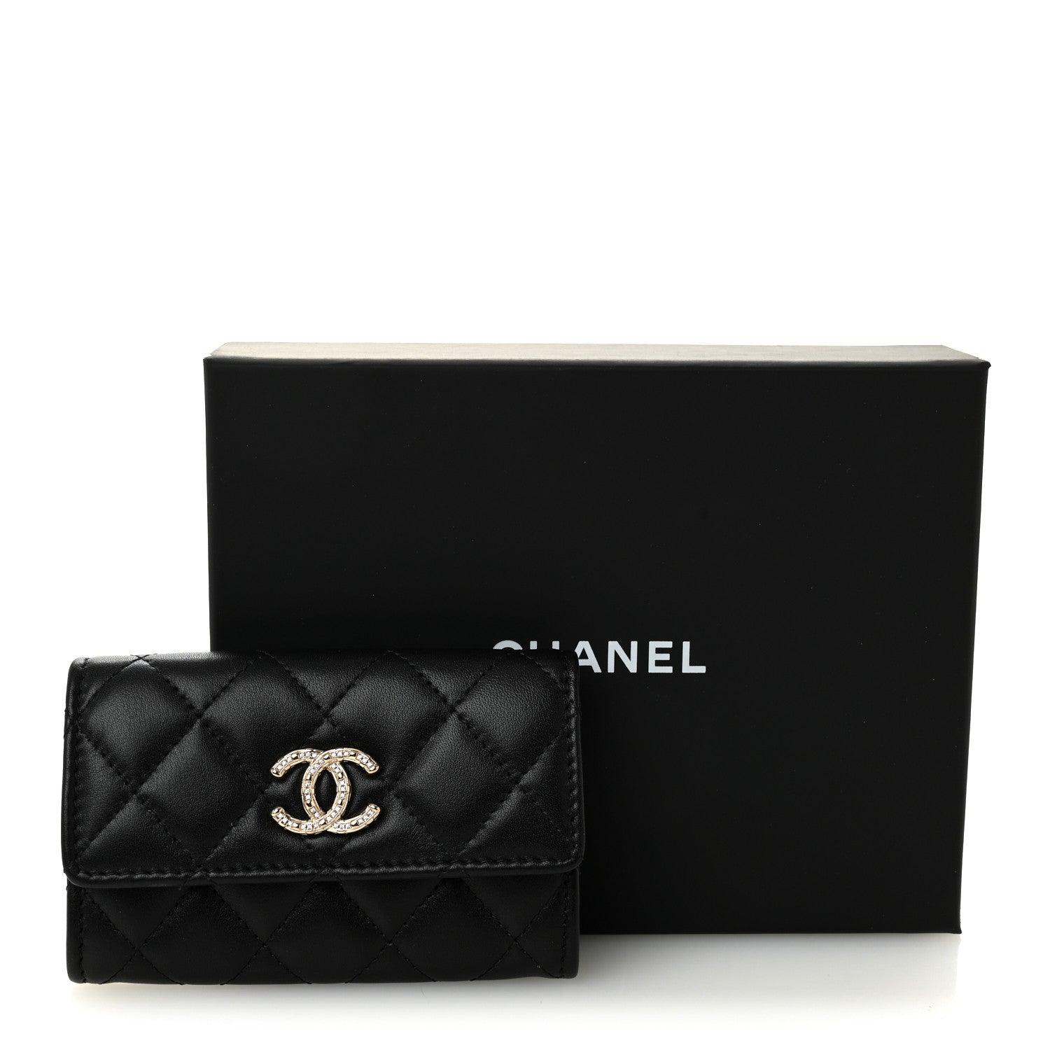 Shiny Lambskin Quilted Textured CC Card Holder Black